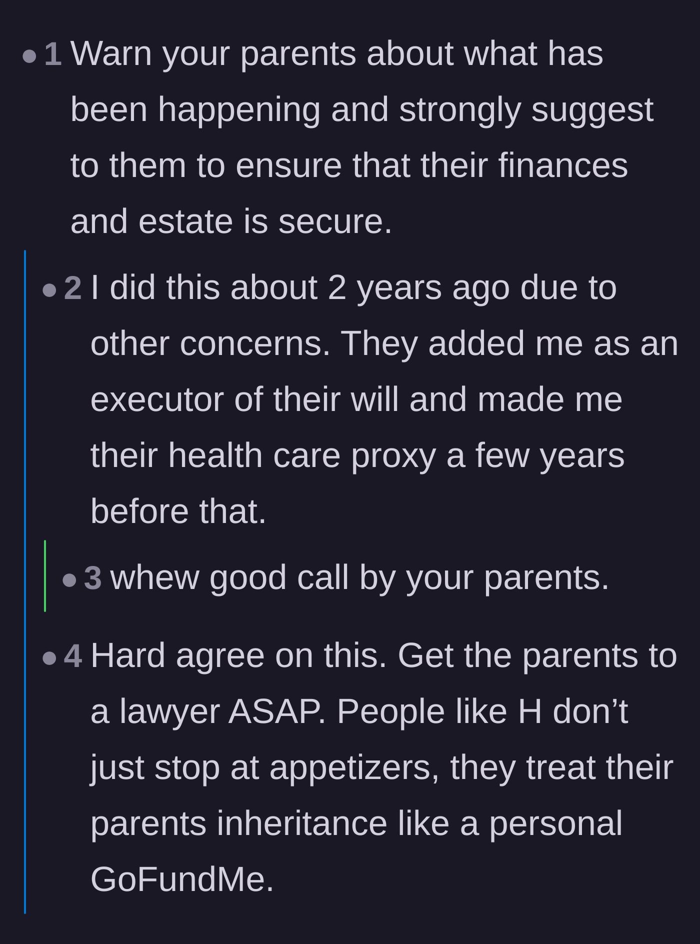 Comment thread 2 - Commenters warn the husband to protect his parents' estate from his brother, and the husband reveals he is already the executor