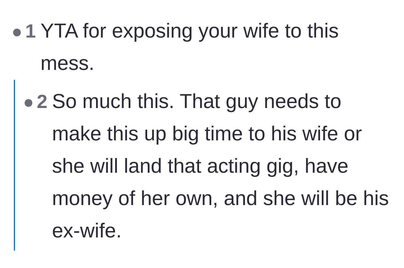 Comment thread 6 - Warnings about the lasting damage to the marriage and the potential for impending divorce.