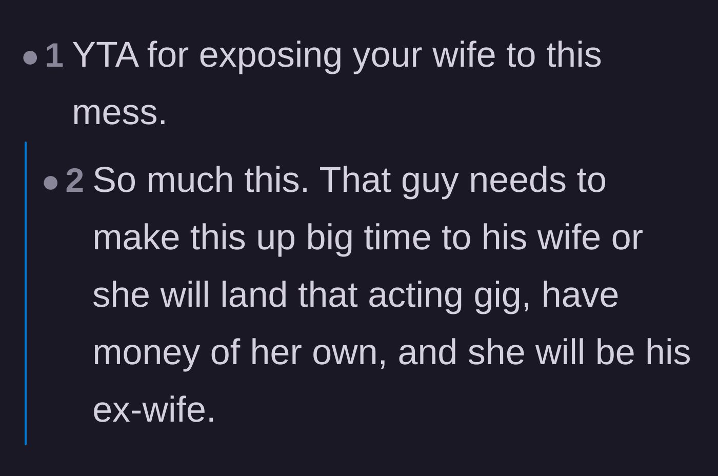 Comment thread 6 - Warnings about the lasting damage to the marriage and the potential for impending divorce.