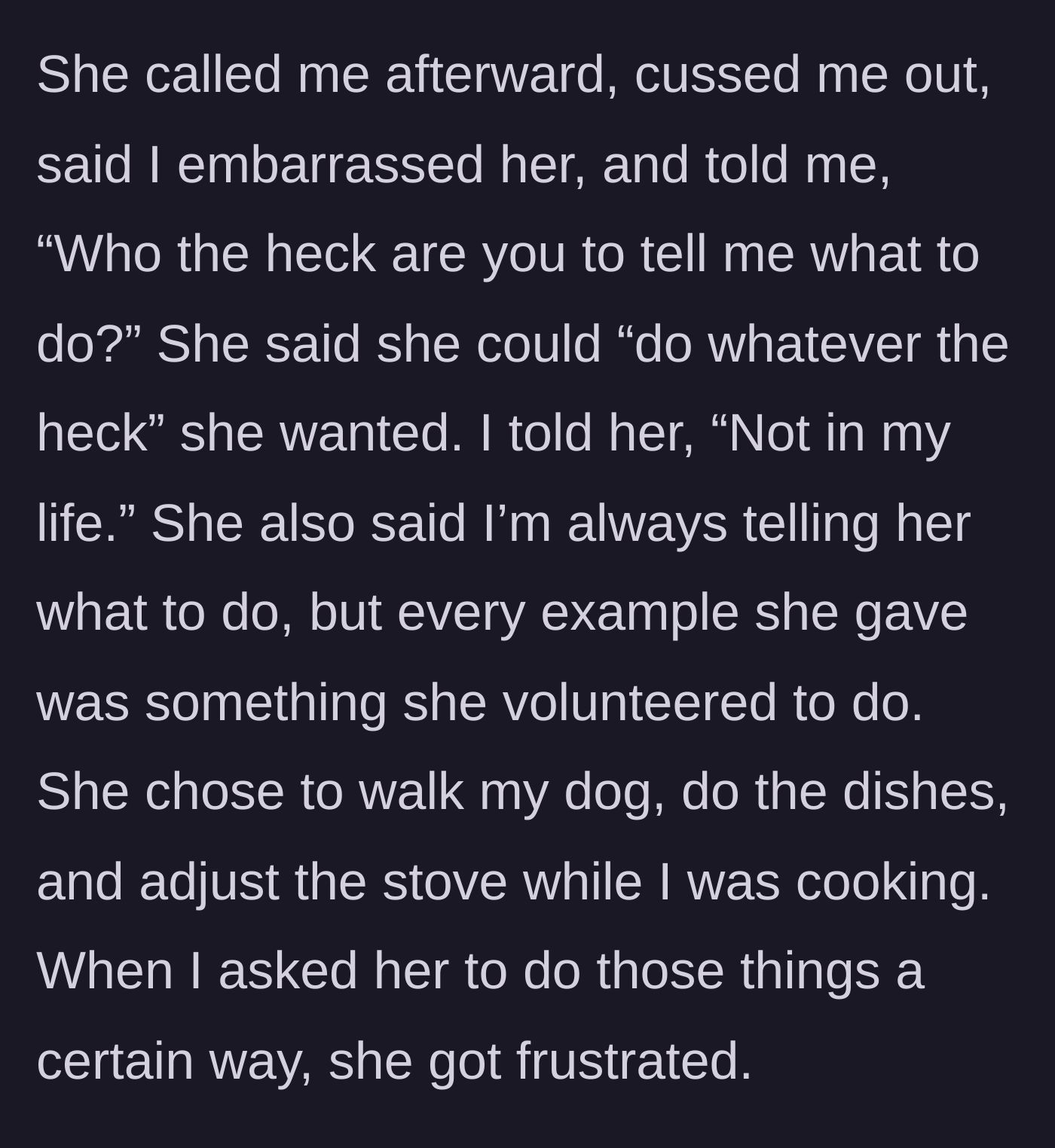 Story part 4 - An angry mother arguing on the phone, demanding to know why she is being restricted.