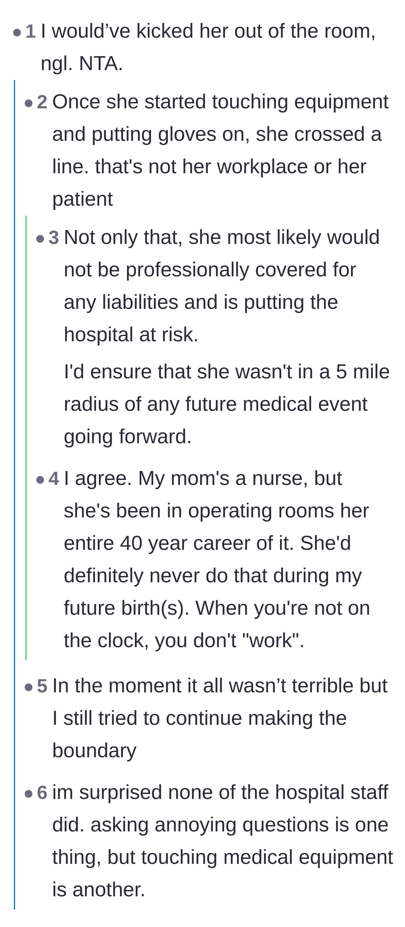 Comment thread 1 - Debate on hospital liability and the husband's failure to enforce a real boundary against the secret filming.