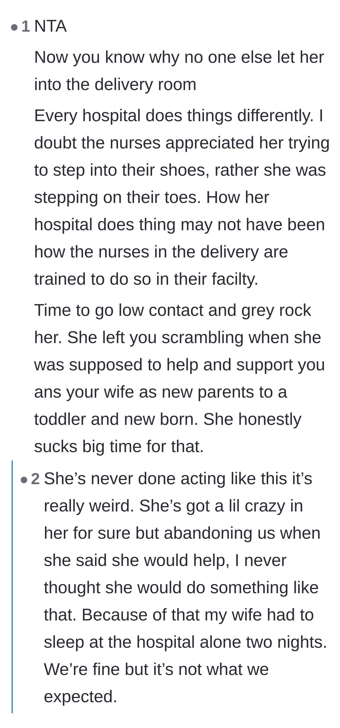 Comment thread 5 - Backlash over the mother abandoning the family and forcing the recovering wife to sleep at the hospital alone.