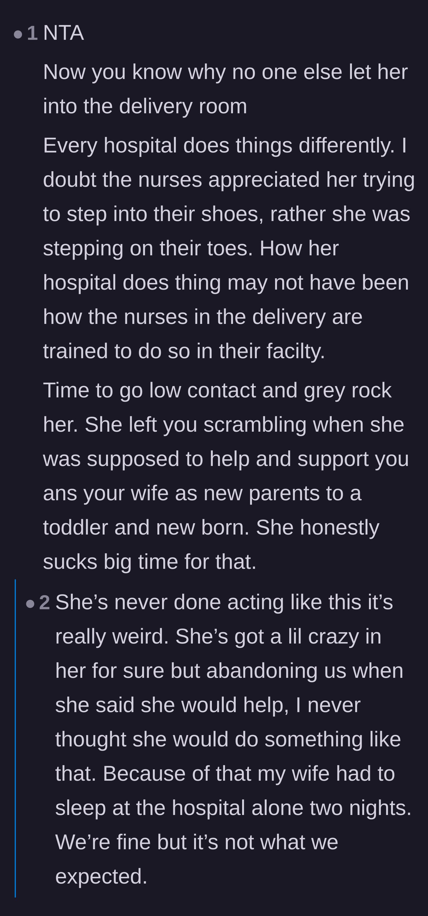 Comment thread 5 - Backlash over the mother abandoning the family and forcing the recovering wife to sleep at the hospital alone.