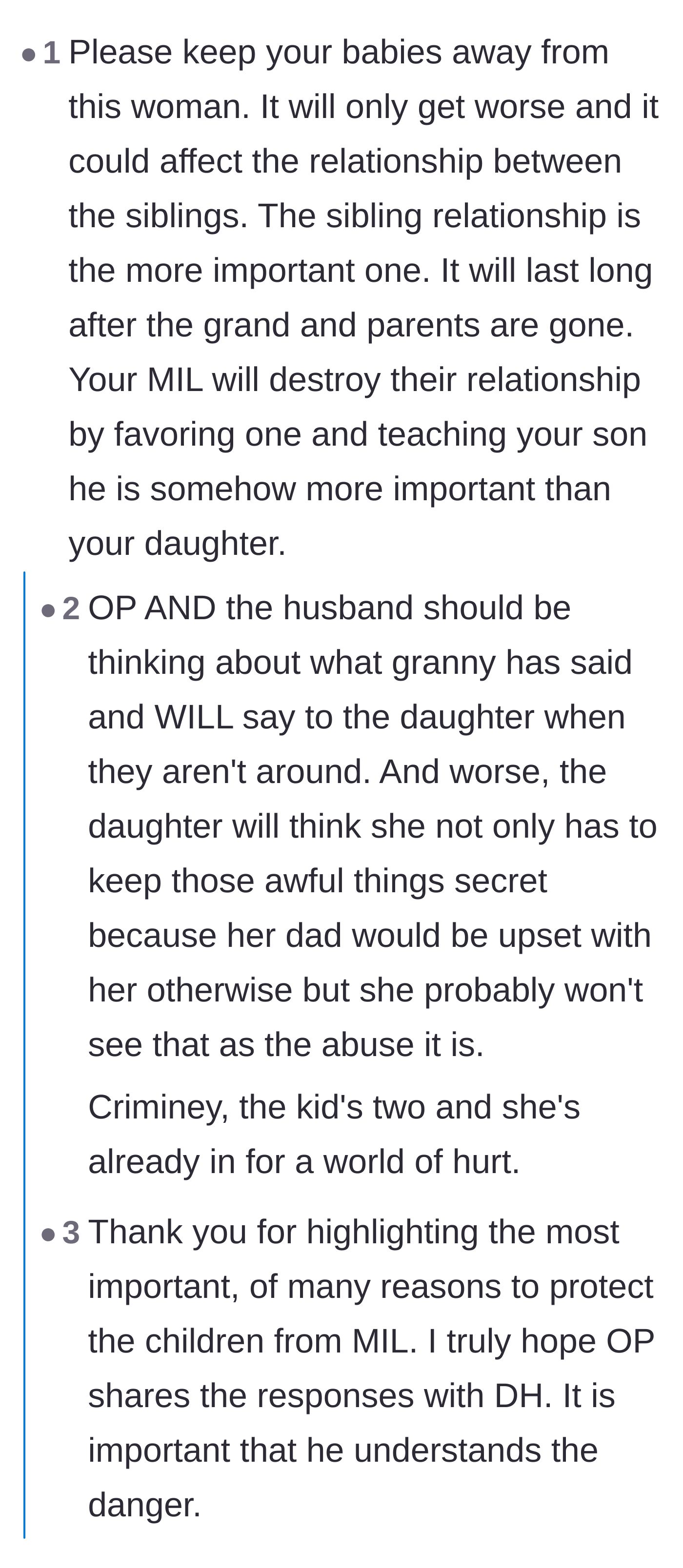 Comment thread 1 - Readers warn that the grandmother's favoritism will eventually destroy the bond between the brother and sister.