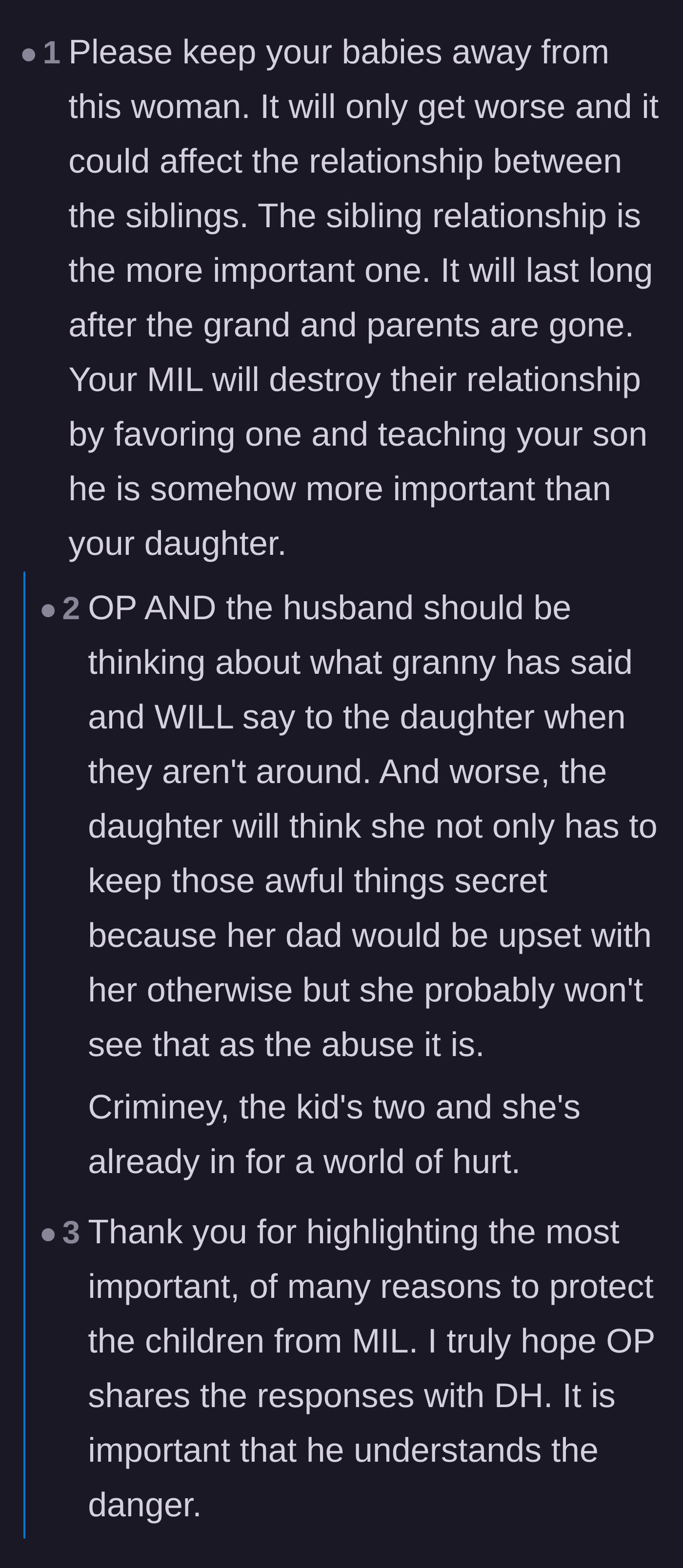 Comment thread 1 - Readers warn that the grandmother's favoritism will eventually destroy the bond between the brother and sister.