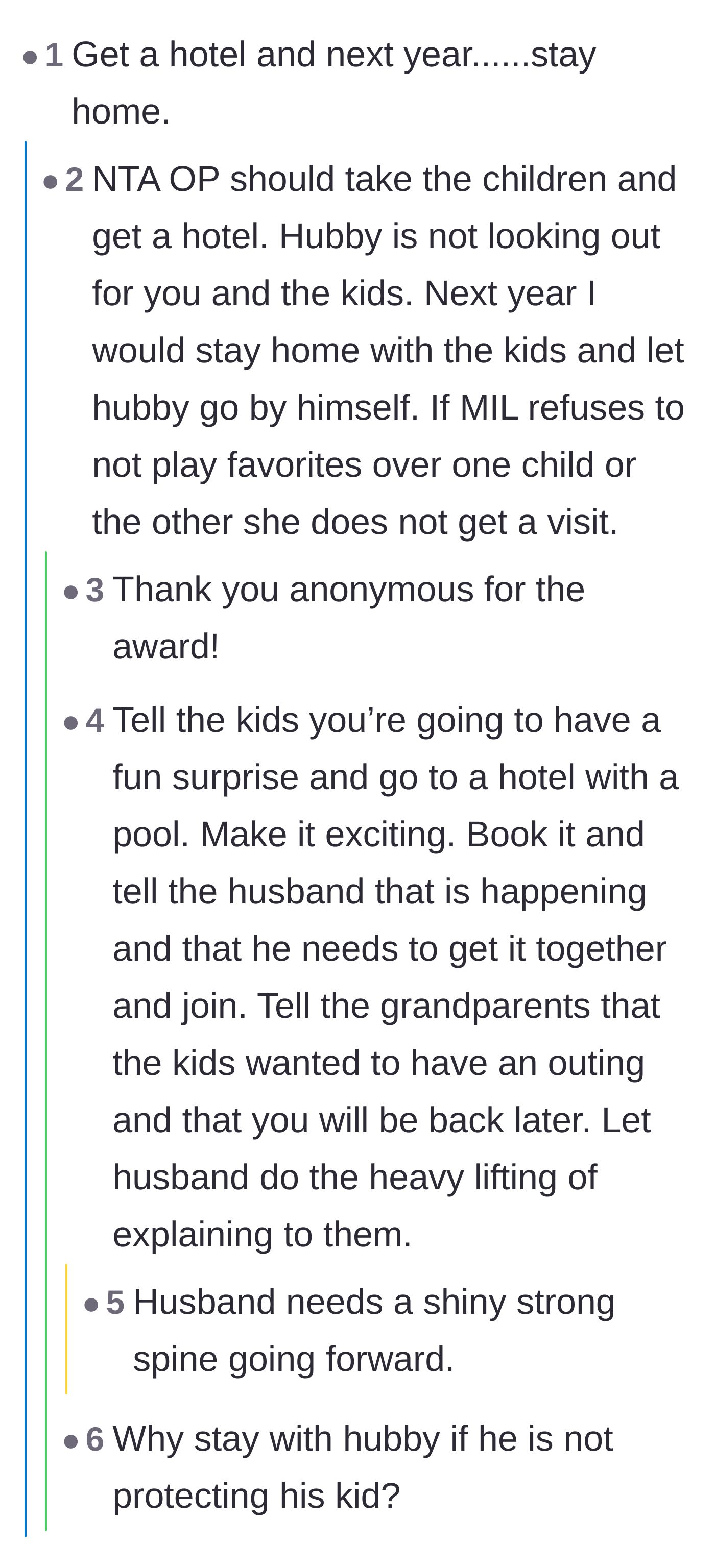 Comment thread 3 - Commenters suggest taking the kids to a hotel with a pool as a fun surprise and refusing to visit for future holidays.