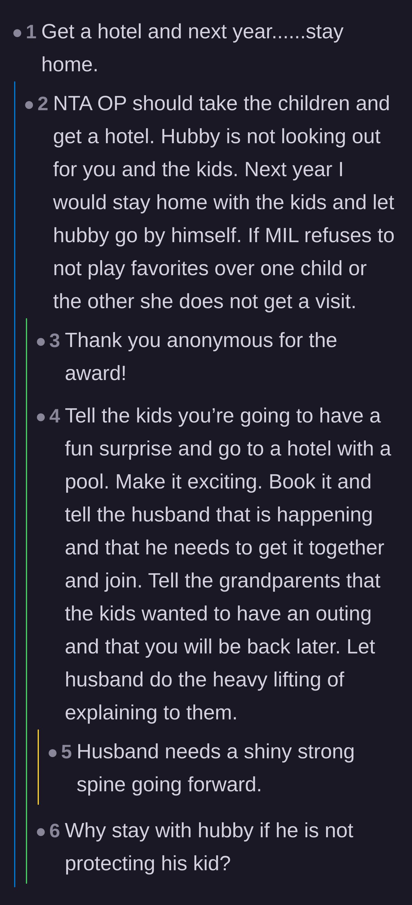 Comment thread 3 - Commenters suggest taking the kids to a hotel with a pool as a fun surprise and refusing to visit for future holidays.