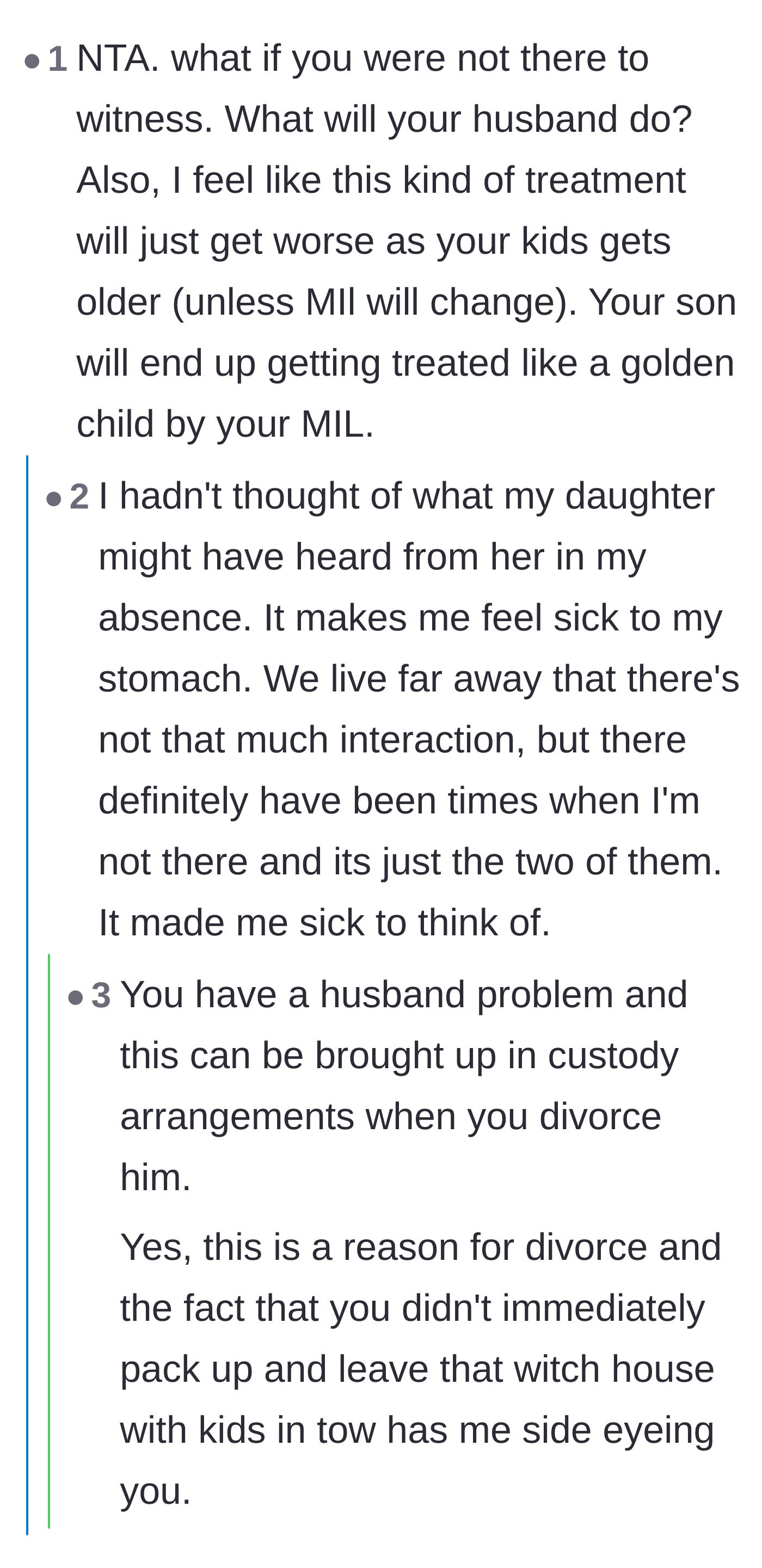 Comment thread 6 - A dramatic thread where one person suggests immediate divorce, sparking an argument about Reddit's tendency to jump to extreme solutions.