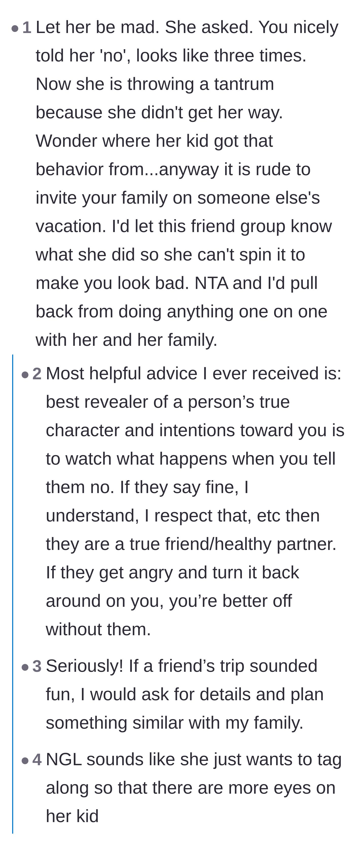Comment thread 2 - A discussion on how throwing a tantrum after hearing the word 'no' reveals a person's true toxic character.