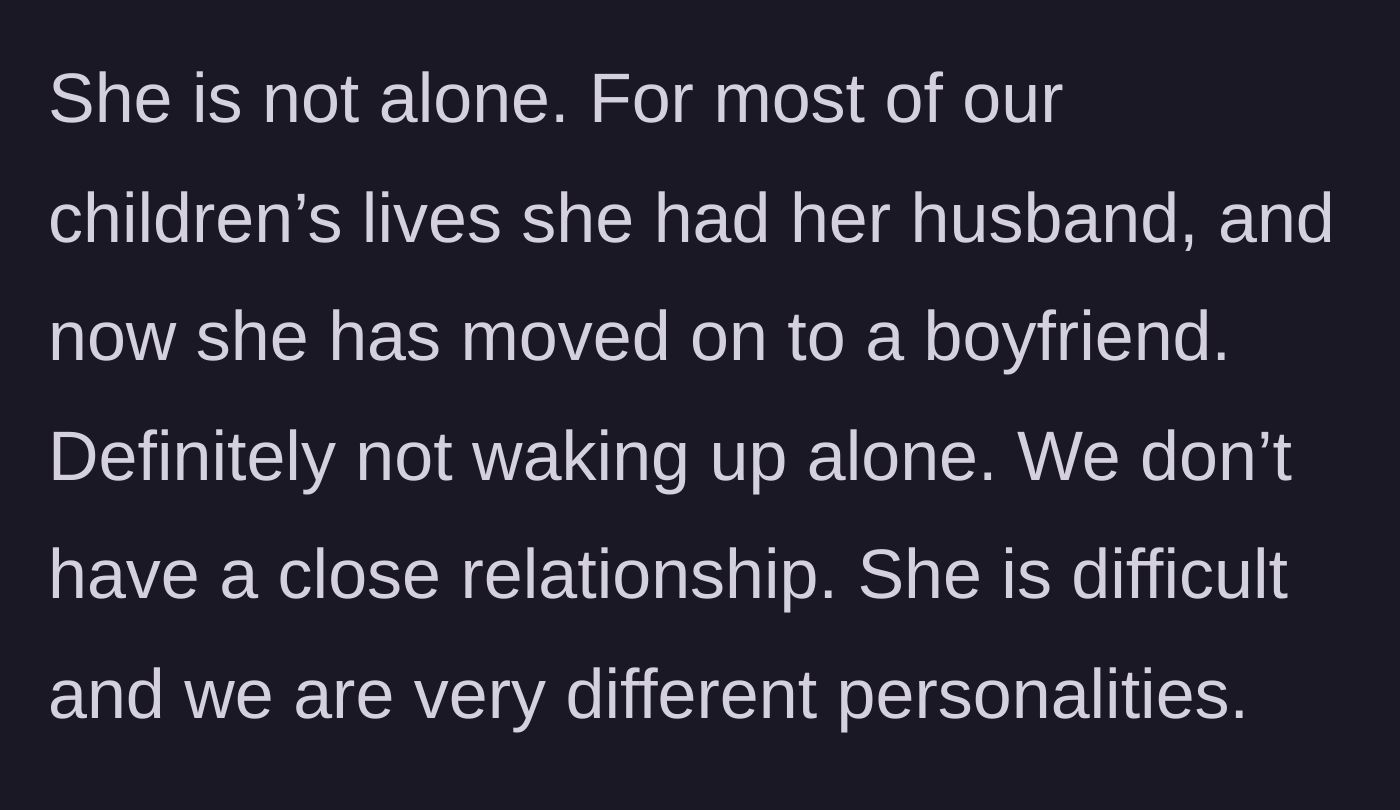 Story part 4 - The author reveals the mother-in-law isn't even alone on Christmas, as she lives with her boyfriend.