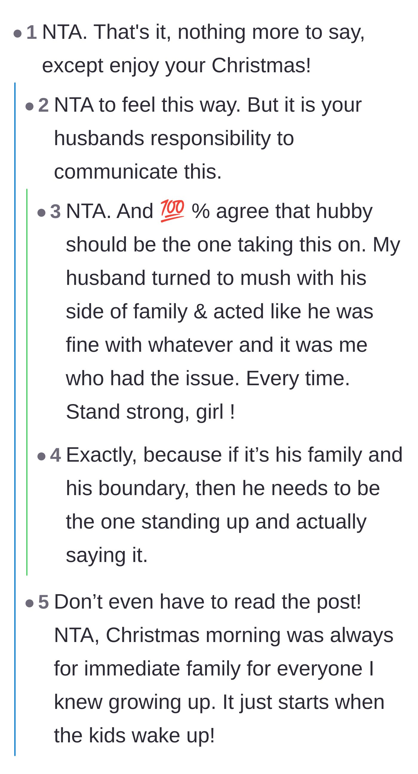 Comment thread 2 - Users agreeing the husband needs to be the one to communicate boundaries to his mother.