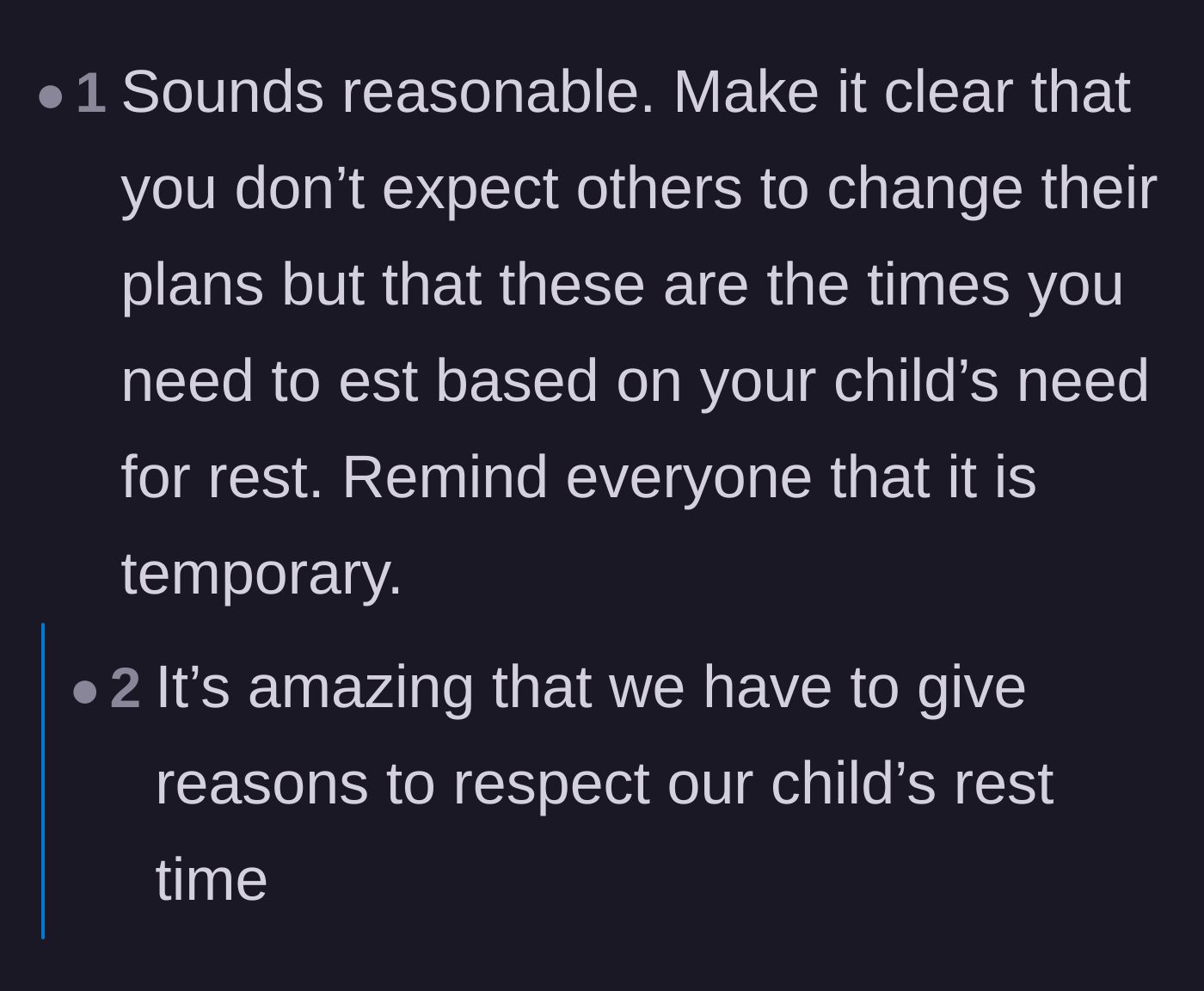 Comment thread 4 - Outrage over the fact that the parents even need to justify their toddler's basic biological need for sleep to grown adults.
