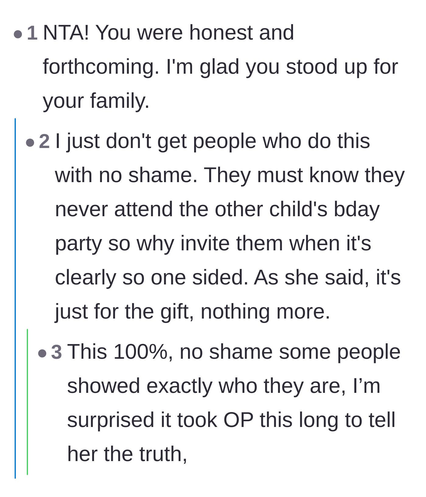 Comment thread 5 - A discussion about the staggering lack of shame people have when sending one-sided party invitations.