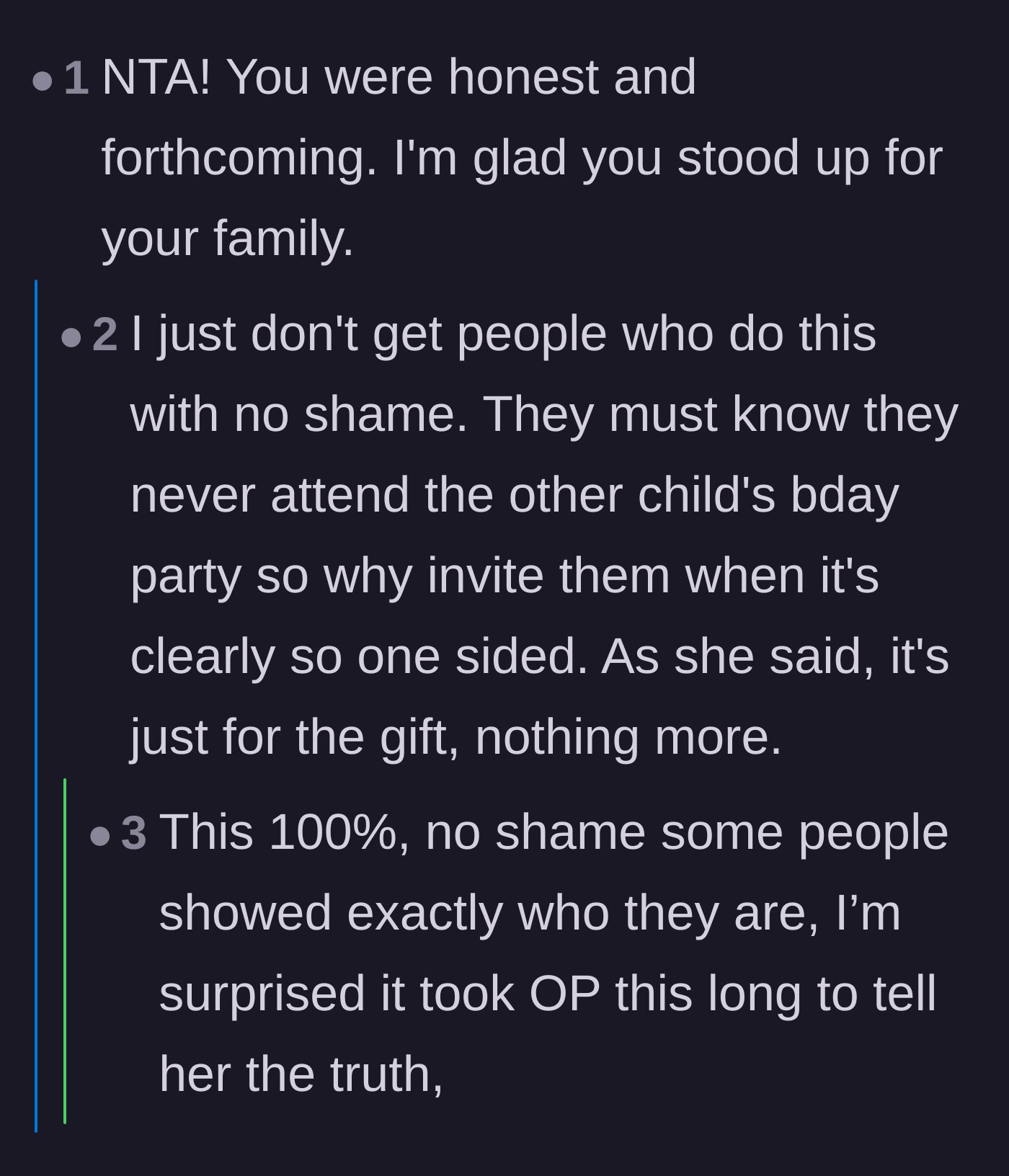 Comment thread 5 - A discussion about the staggering lack of shame people have when sending one-sided party invitations.