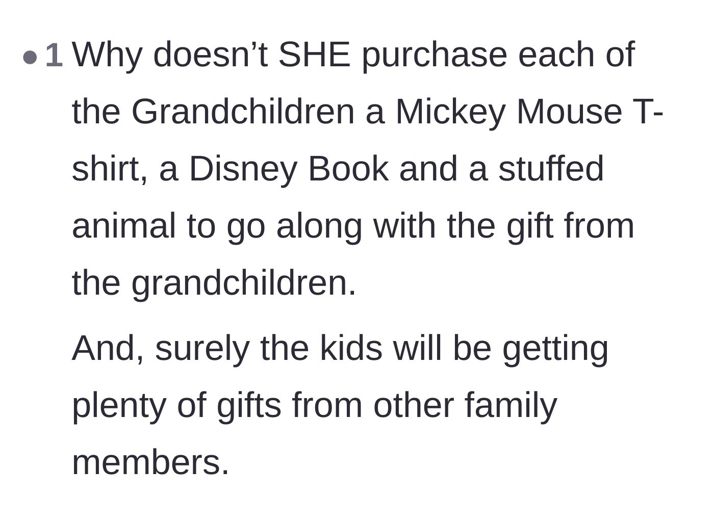 Comment thread 3 - A commenter asking why the sister-in-law doesn't just buy extra gifts for her own kids.