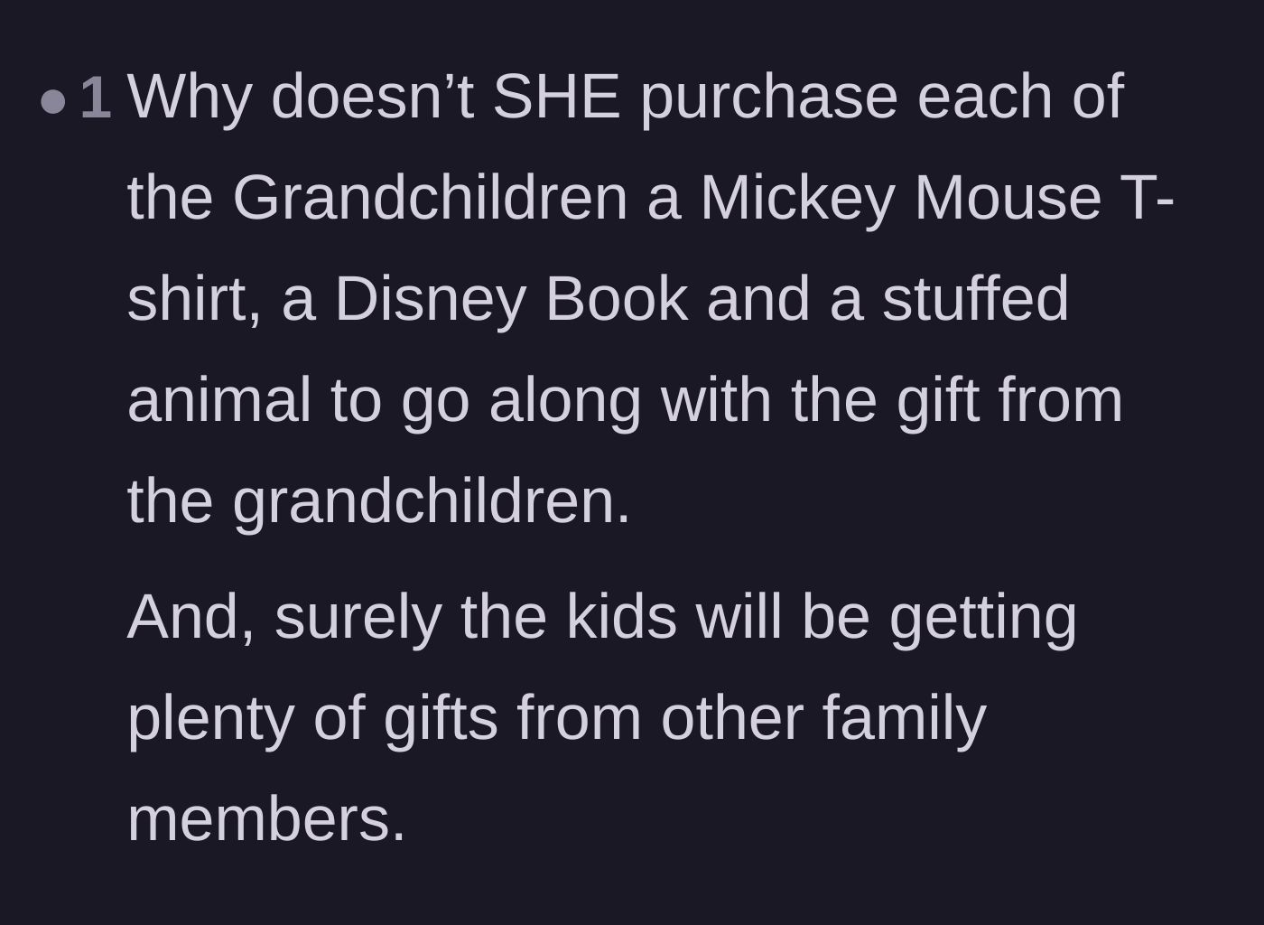 Comment thread 3 - A commenter asking why the sister-in-law doesn't just buy extra gifts for her own kids.
