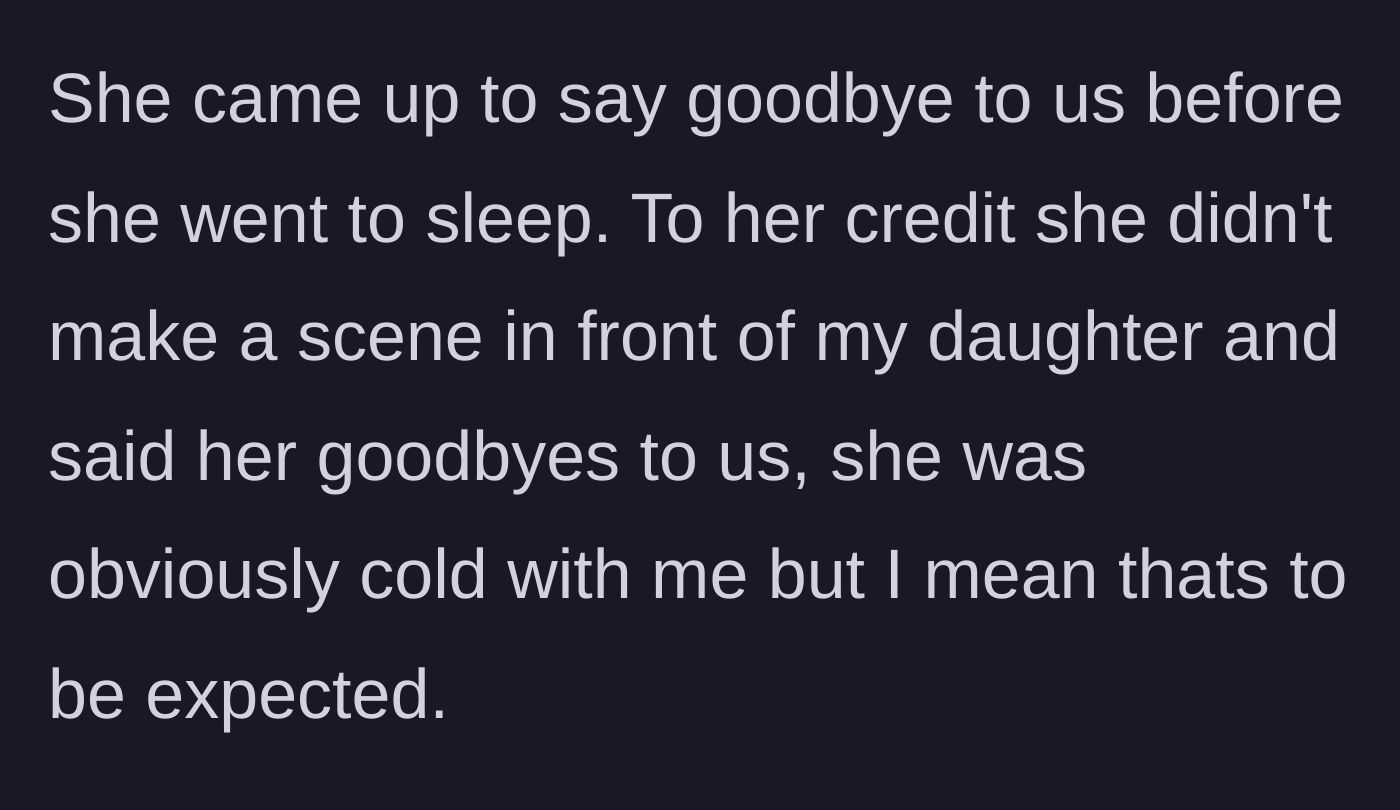 Story part 17 - MIL giving a cold, bitter goodbye to the family without causing a scene.