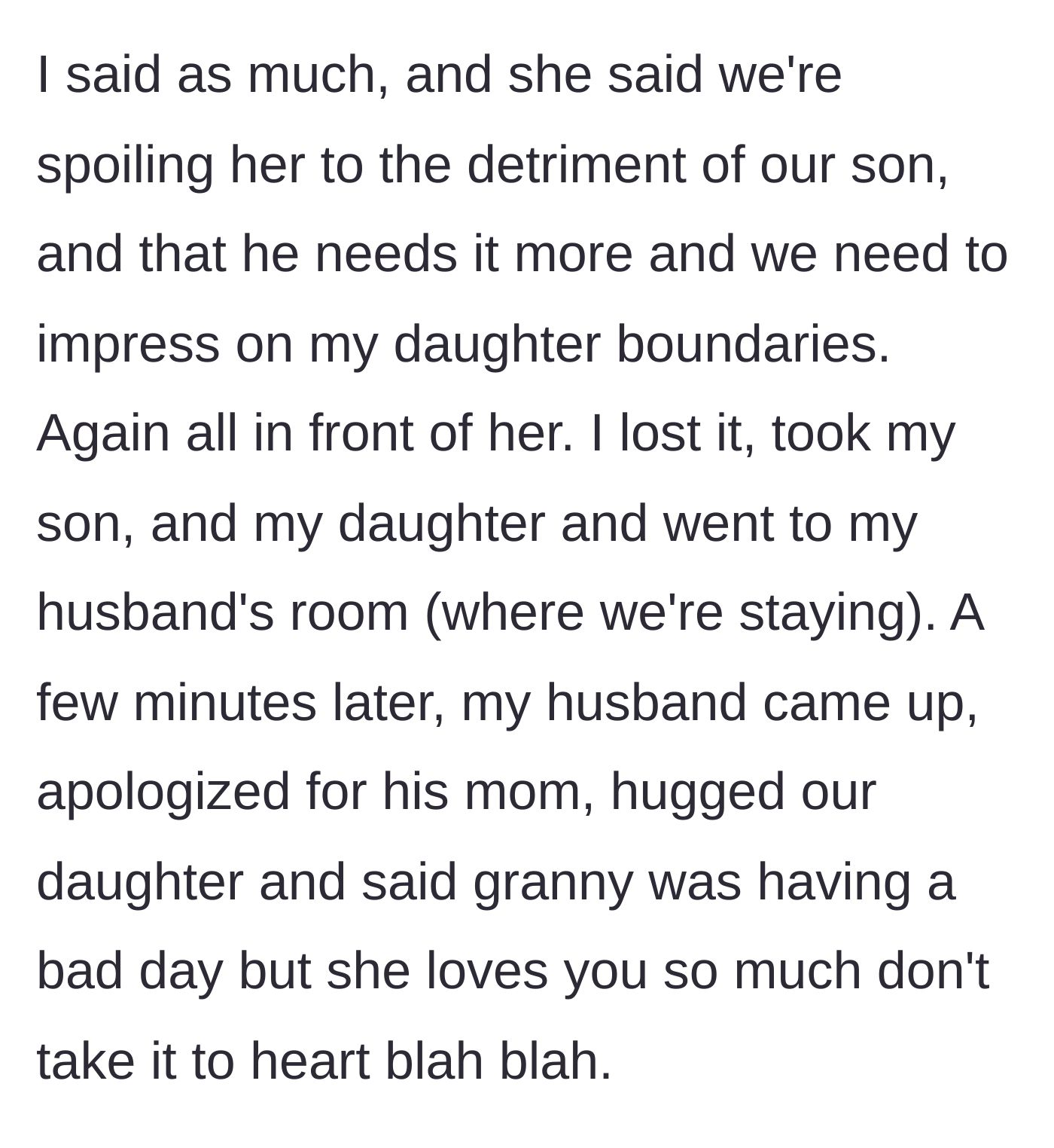 Story part 4 - Mom confronting MIL and marching the kids upstairs to the bedroom.