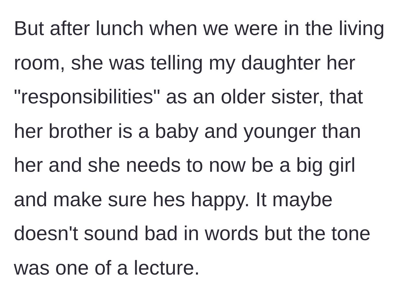 Story part 9 - MIL giving a harsh lecture to the 2-year-old about her responsibilities.