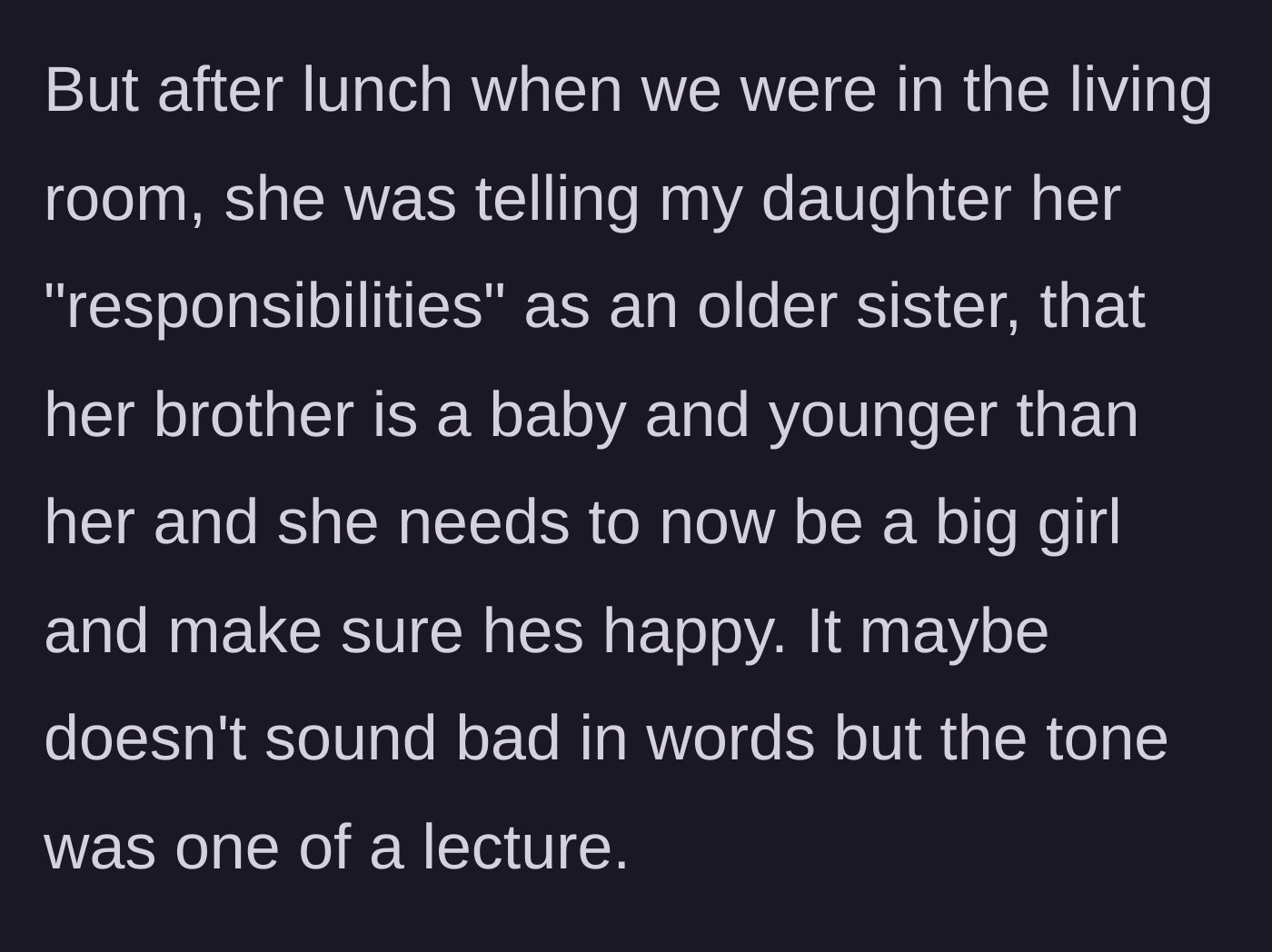Story part 9 - MIL giving a harsh lecture to the 2-year-old about her responsibilities.