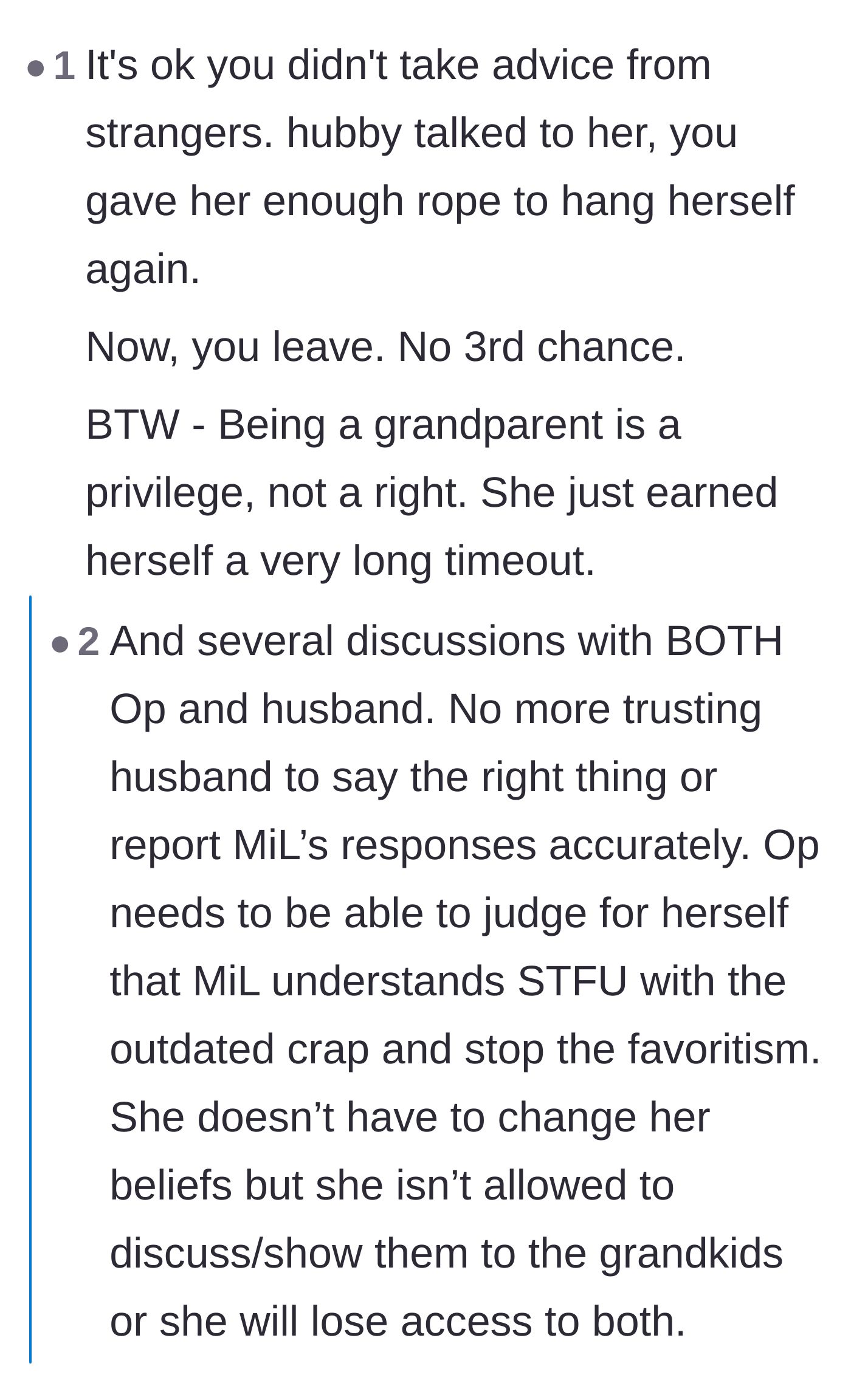 Comment thread 6 - Declaring that being a grandparent is a privilege and the mother-in-law just earned a long timeout.
