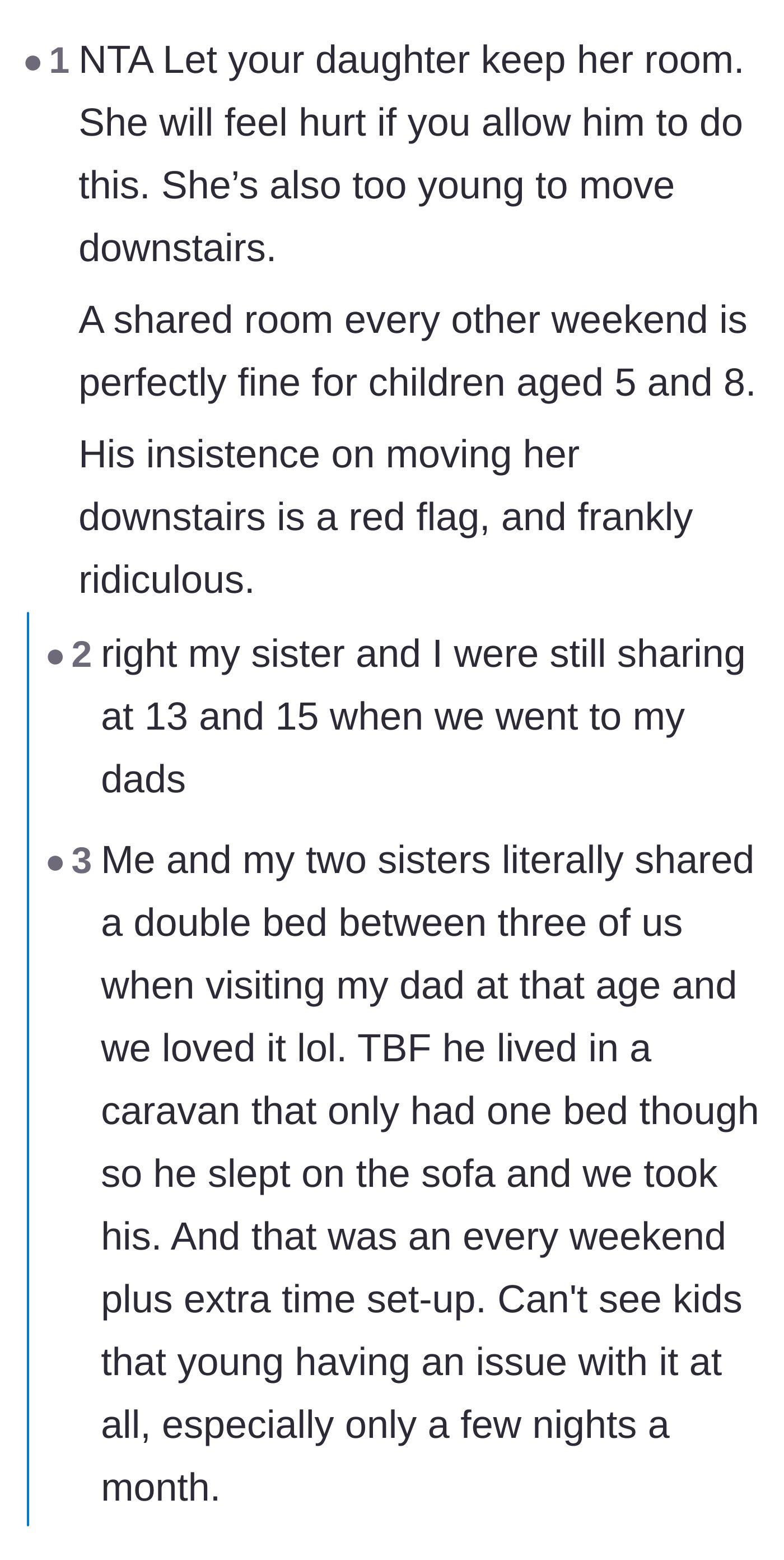 Comment thread sharing childhood stories of siblings happily sharing rooms during weekend visits.