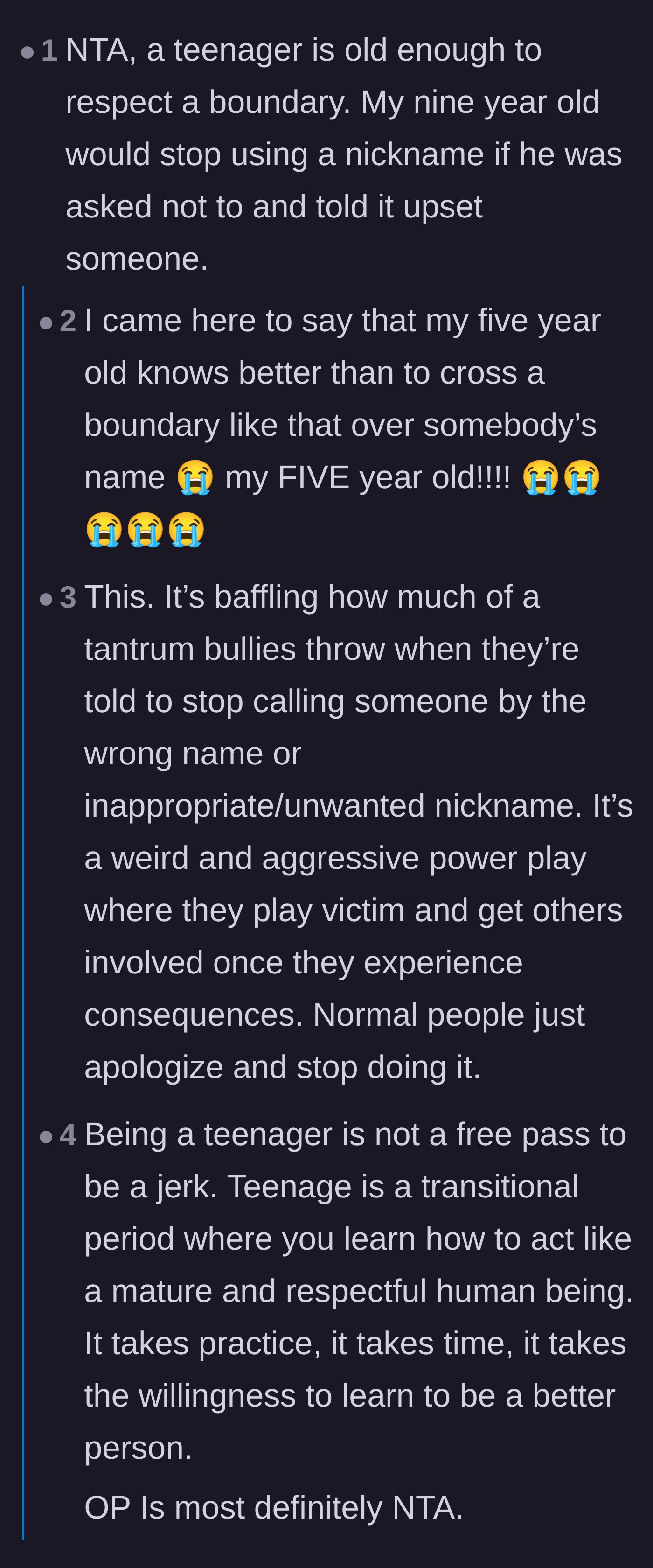 Comment thread 2 - Parents pointing out that even toddlers and young children know how to respect basic name boundaries.