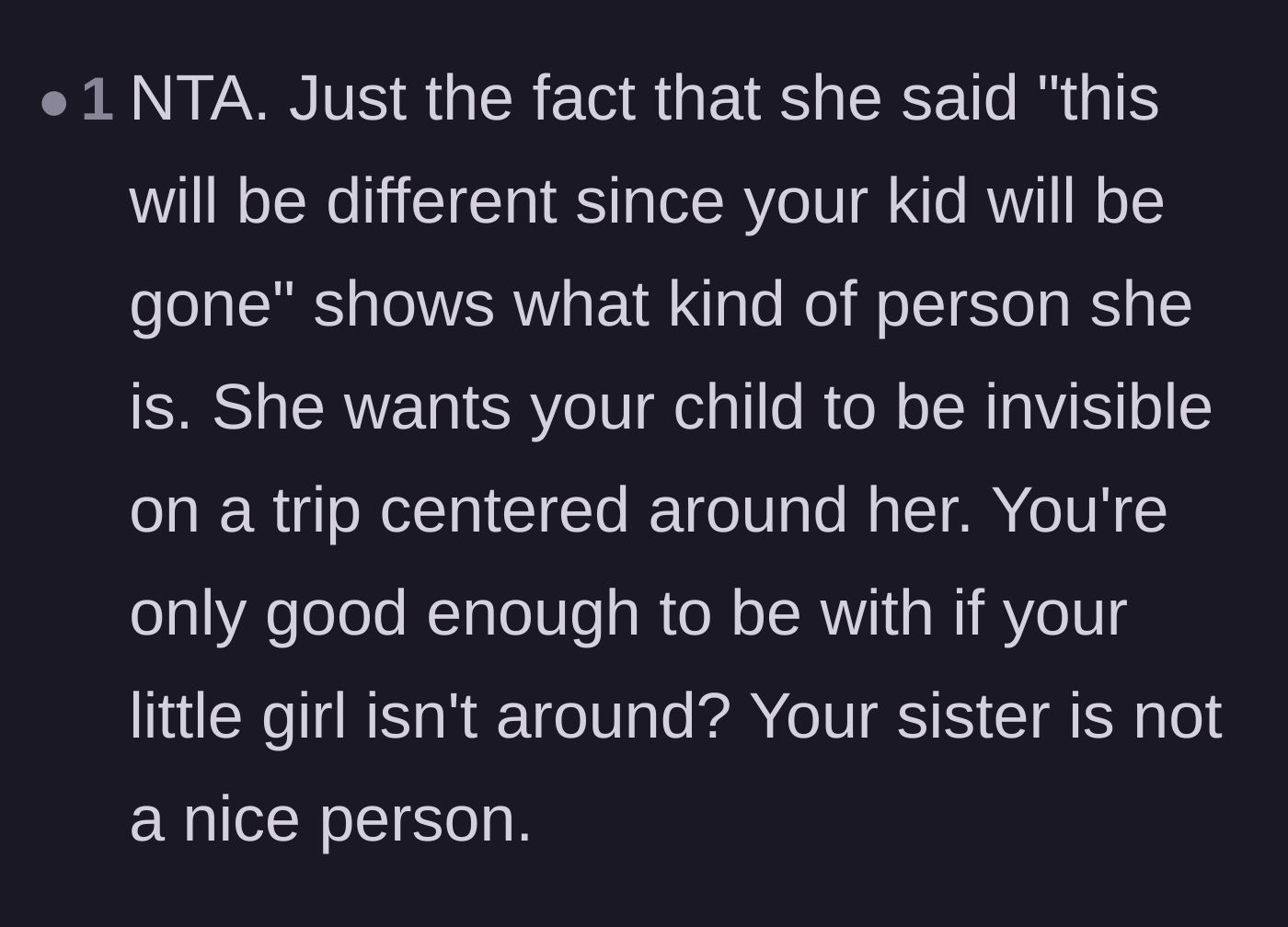Comment thread 5 - A reader highlights the sister's toxic quote proving she only wants to hang out if the child is invisible.