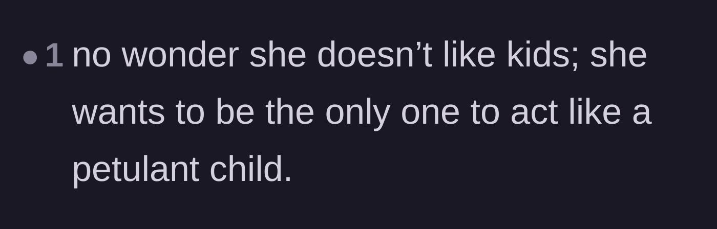 Comment thread 6 - A hilarious one-liner diagnosing the sister's bad behavior as a childish tantrum.