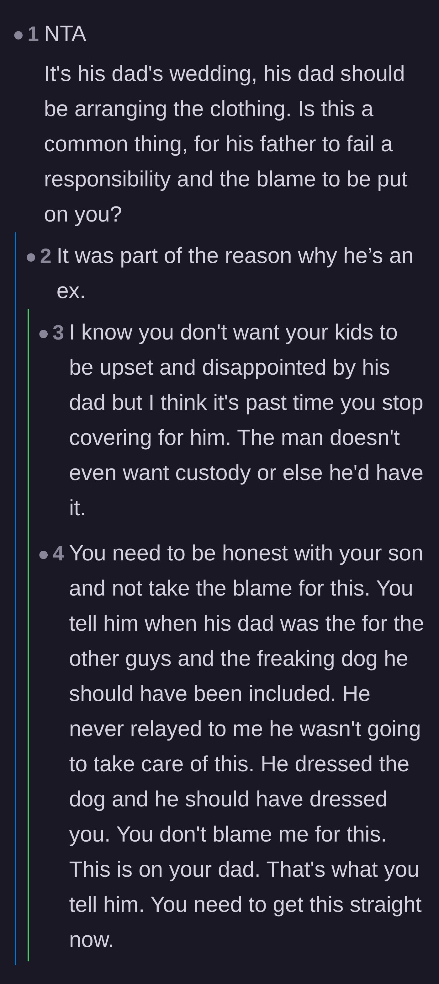 Comment thread 2 - A discussion about how the father's weaponized incompetence is the exact reason he is divorced.