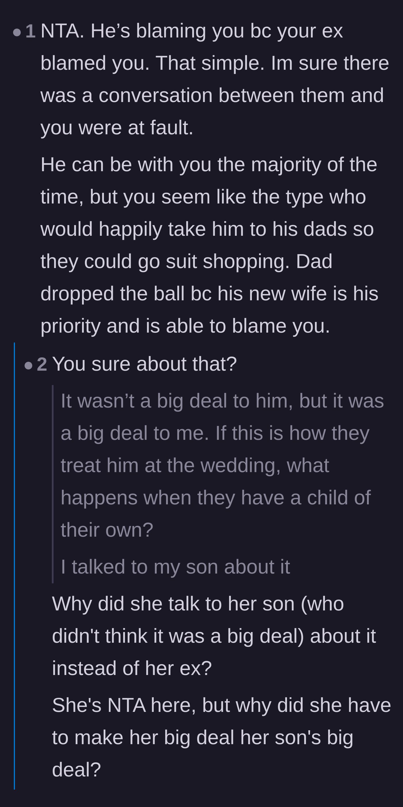 Comment thread 4 - Defending the mother's choice to talk to her son about how the wedding made him feel.