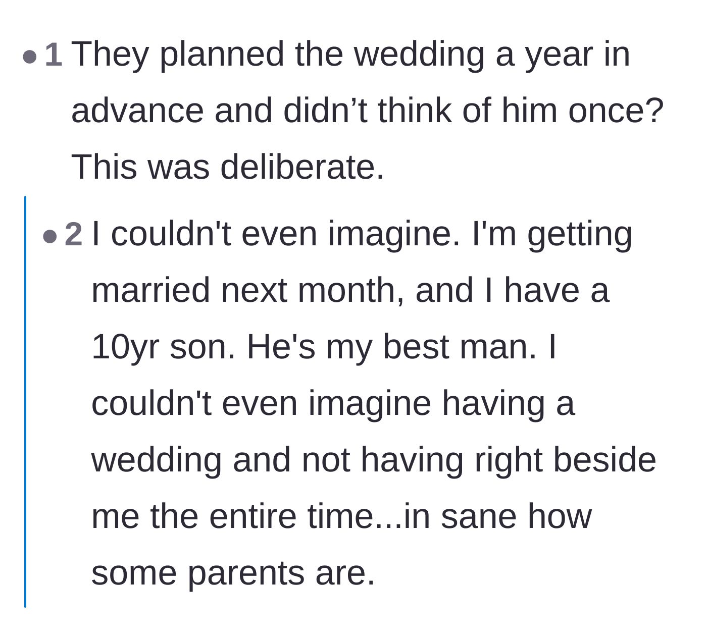 Comment thread 5 - A father expressing shock that a groom wouldn't ensure his son was properly included in the wedding party.
