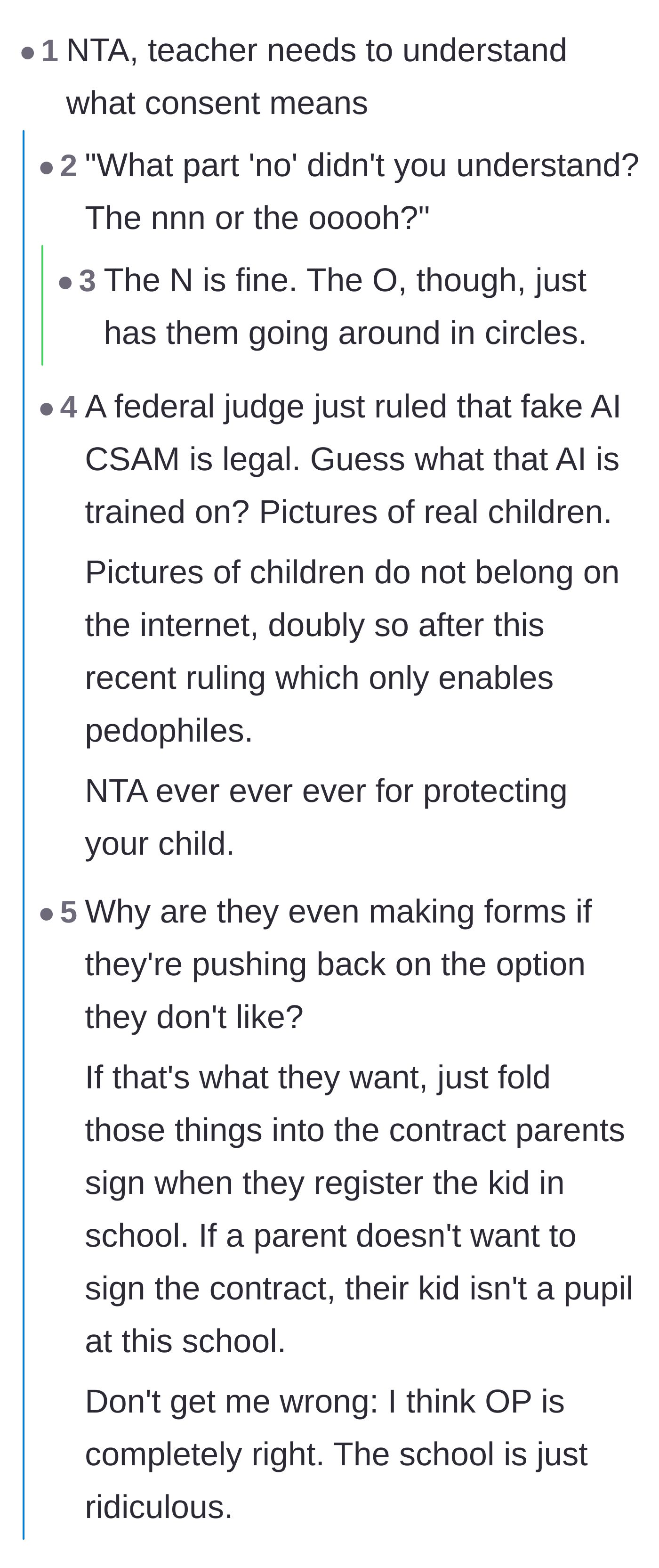 Comment thread 1 - A discussion about the terrifying realities of AI image theft and the need for snappy comebacks when boundaries are pushed.