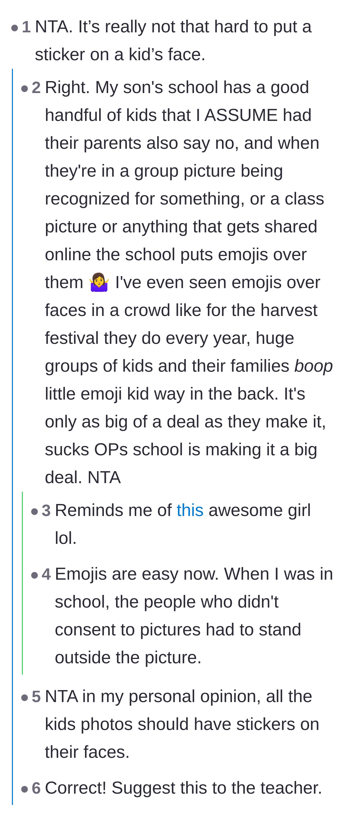 Comment thread 3 - Commenters pointing out how incredibly easy it is to just place an emoji over a child's face in a group photo.