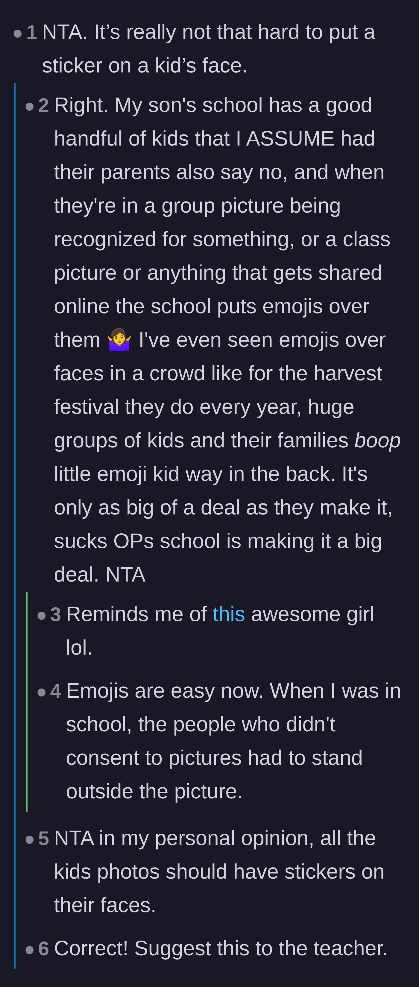 Comment thread 3 - Commenters pointing out how incredibly easy it is to just place an emoji over a child's face in a group photo.