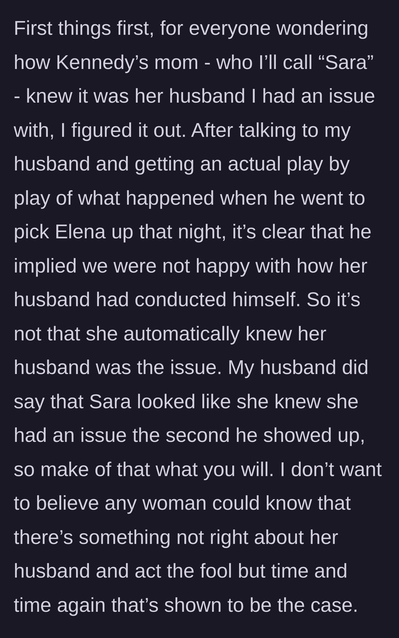 Story part 2 - The author details how her husband subtly confronted the other mom, who seemed to expect it.