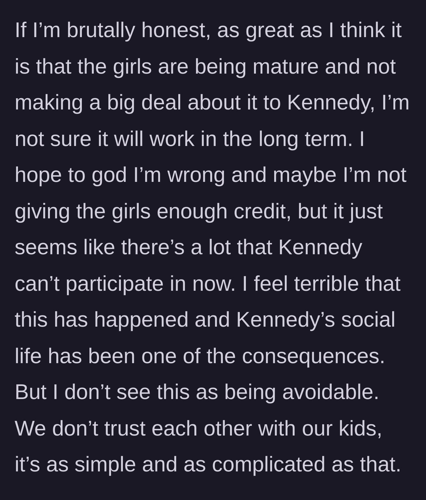 Story part 9 - The author reflects on the bleak long-term prospects for the girls' friendship due to the lack of mutual parental trust.