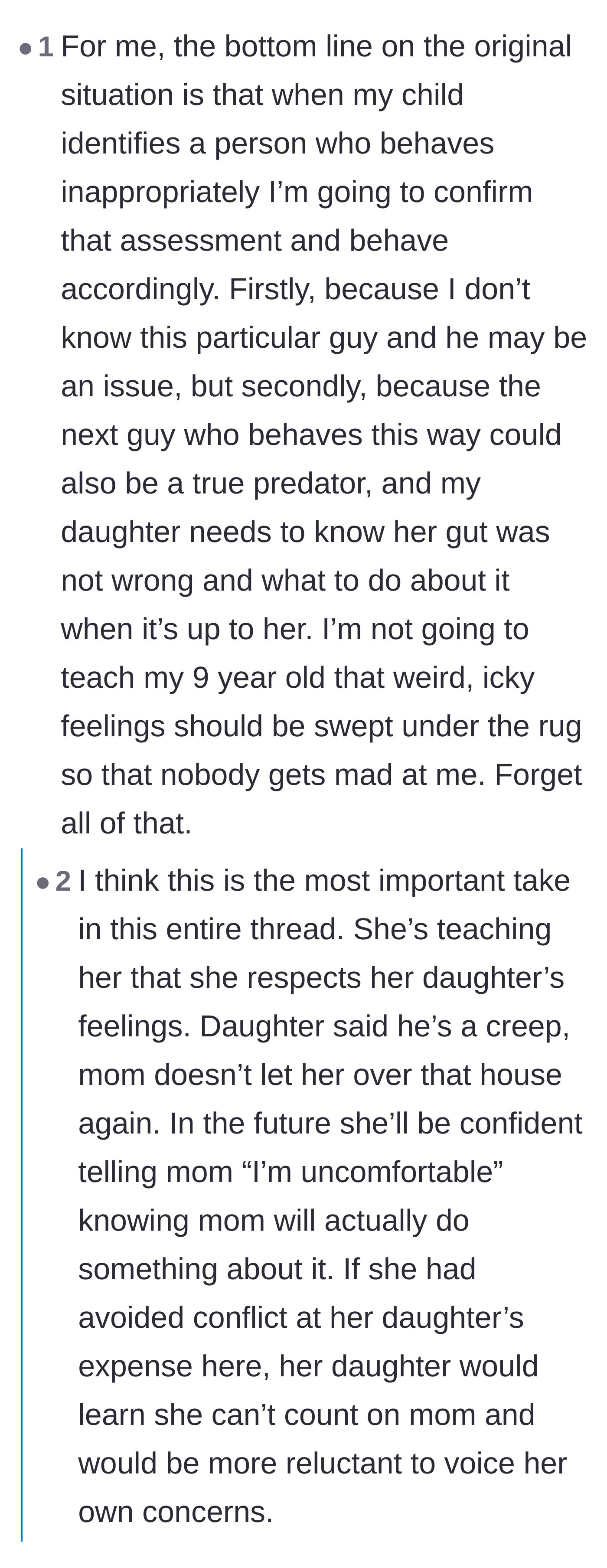 Comment thread 1 - A discussion on the vital importance of validating a child's instinct when they feel uncomfortable around an adult