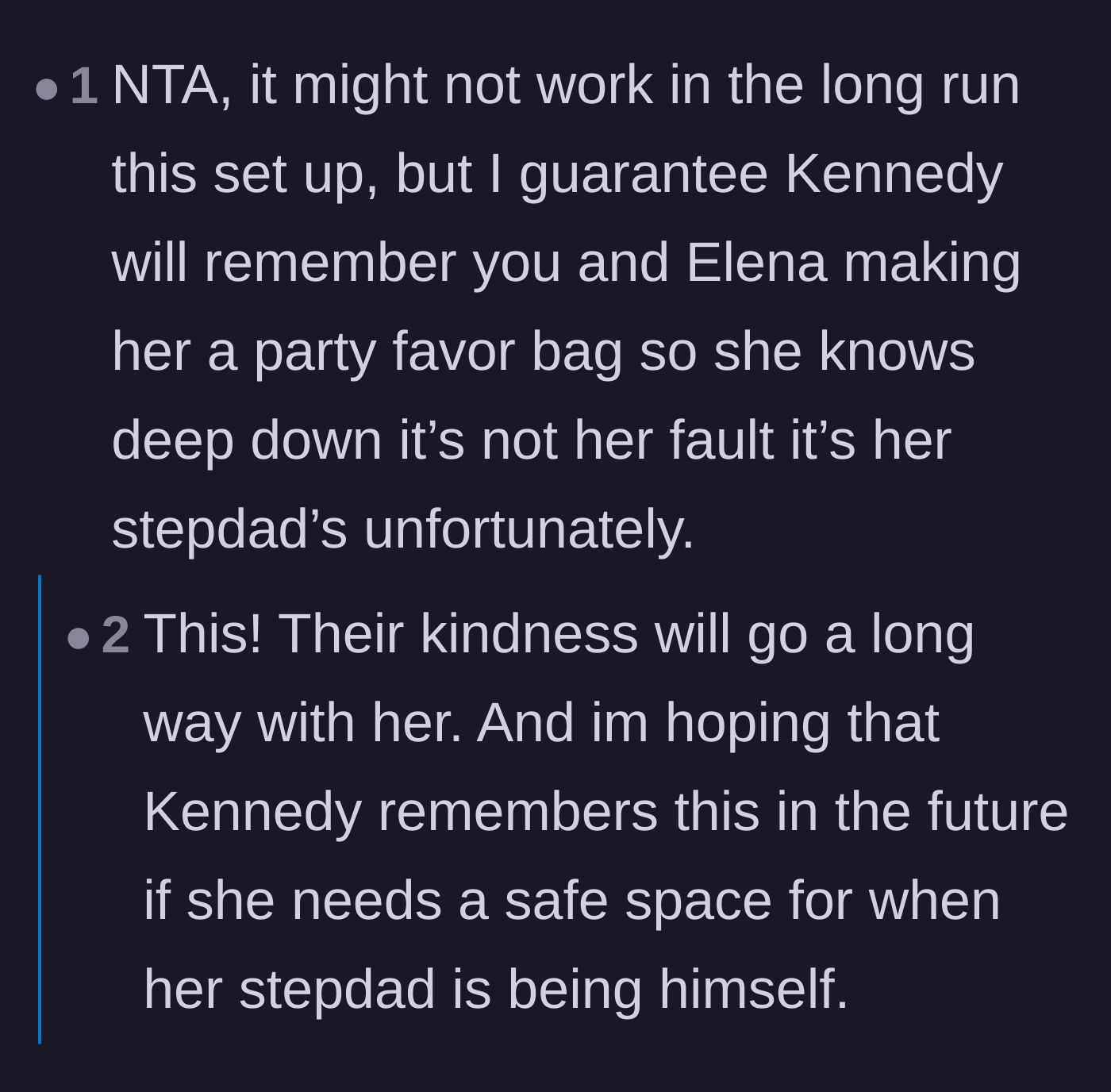 Comment thread 6 - Readers praising the author's daughter for making a party favor bag to ensure her friend still felt included