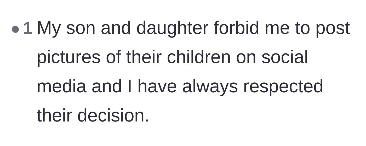 Comment thread 4 - A grandparent chimes in to quietly confirm they successfully respect their own children's photo bans.