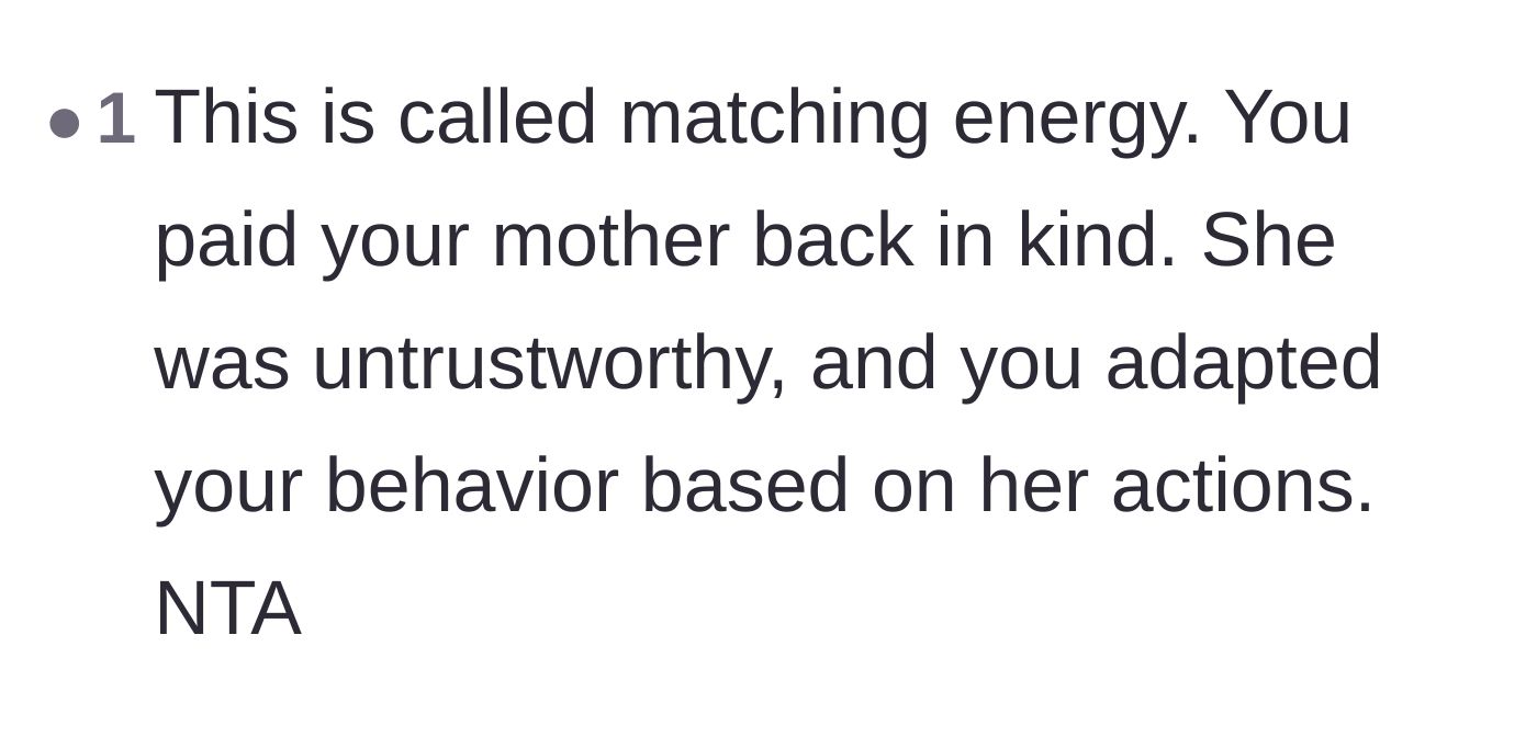 Comment thread 5 - A commenter praises the mother for 'matching energy' and treating her grandmother precisely as her actions dictated.