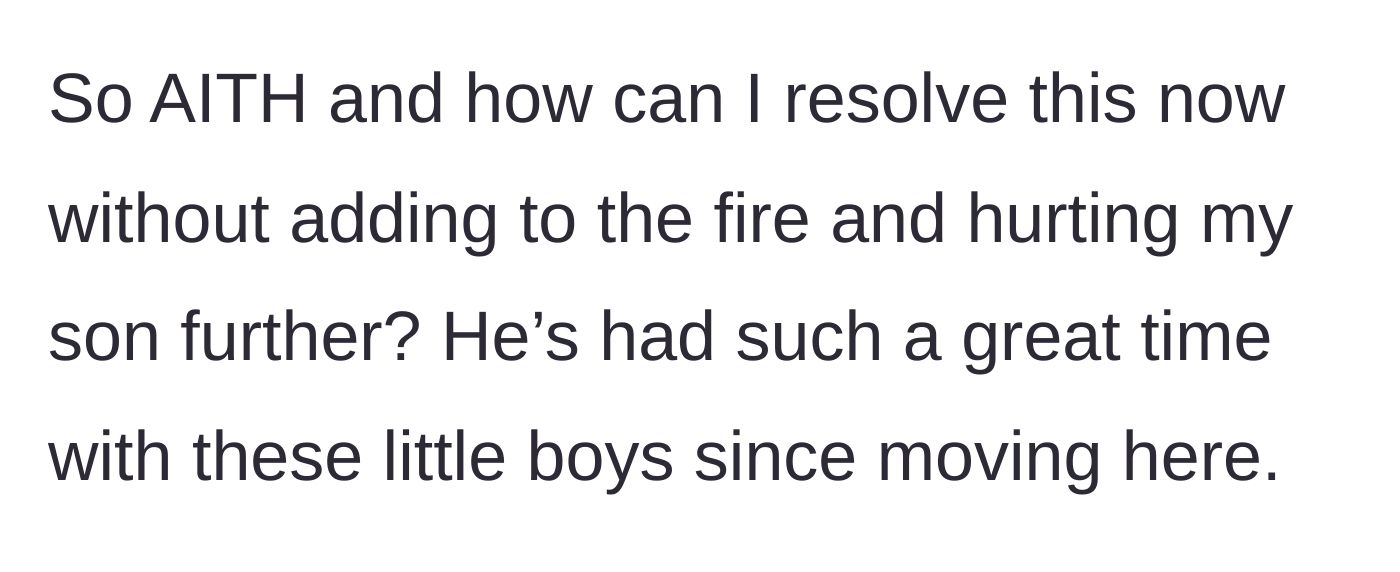 Story part 4 - The mother asks for advice on how to fix the situation without hurting her son.