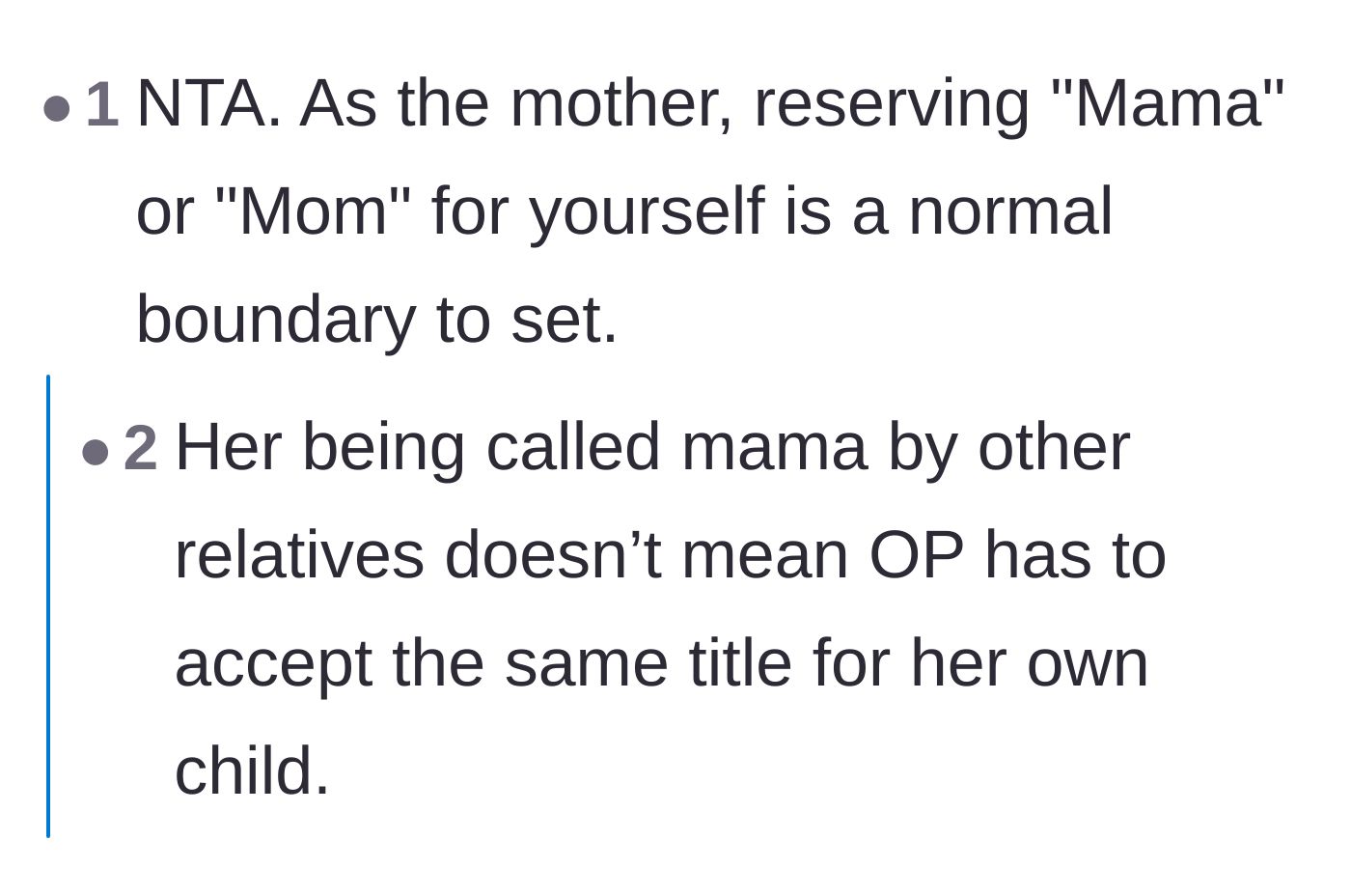 Comment thread 1 - Discussion on a mother's right to reserve the title and joking suggestions to call her Grandpa's current girlfriend