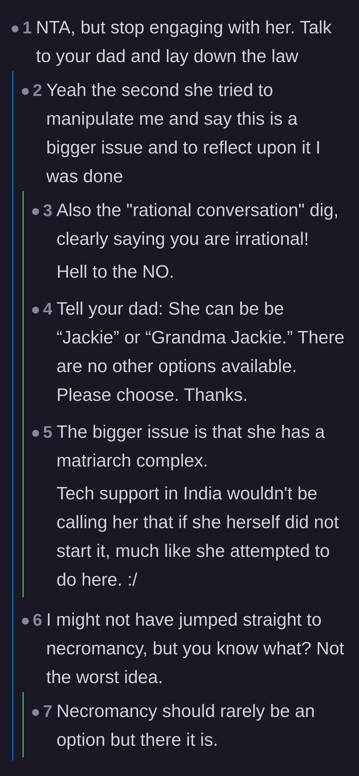 Comment thread 2 - Outrage over Jackie's gaslighting texts and her apparent matriarch complex despite having no biological children