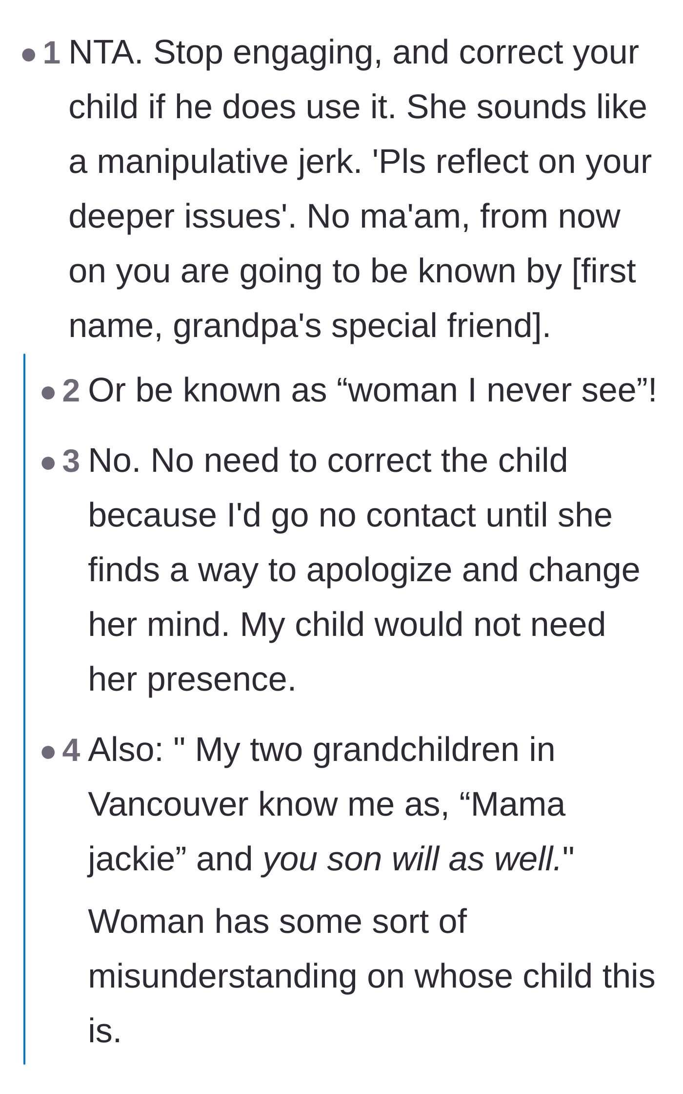 Comment thread 3 - Advice to completely cut off contact with Jackie until she learns to respect the mother's boundaries