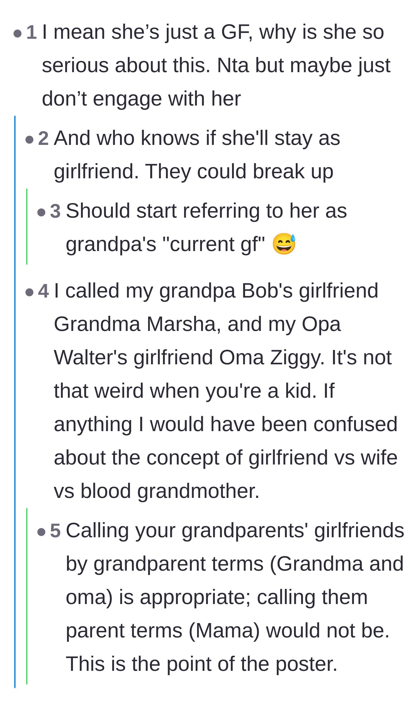 Comment thread 4 - Reminders that Jackie is merely a girlfriend, with readers suggesting the petty title of Grandpa's current girlfriend