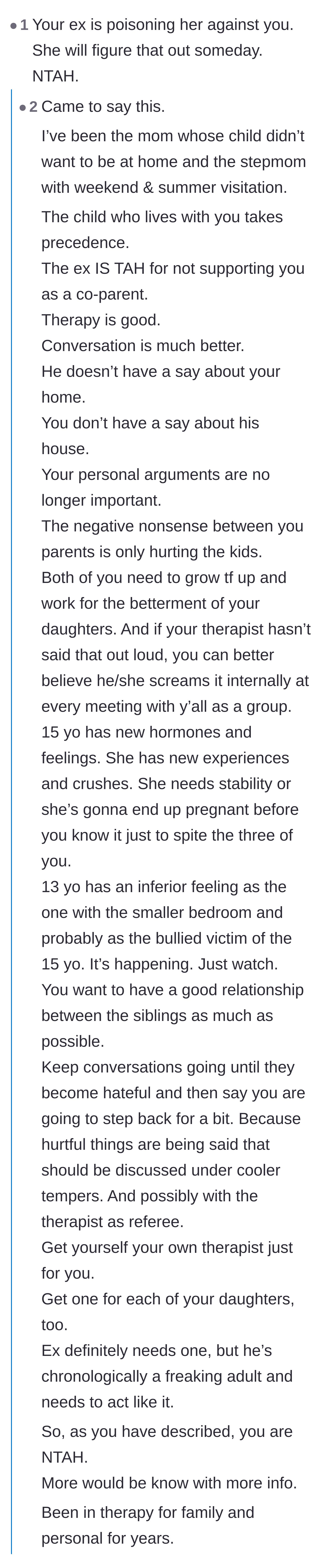 Comment thread 4 - A heavy conversation about the realities of parental alienation and the permanent damage it can cause to a parent-child bond.