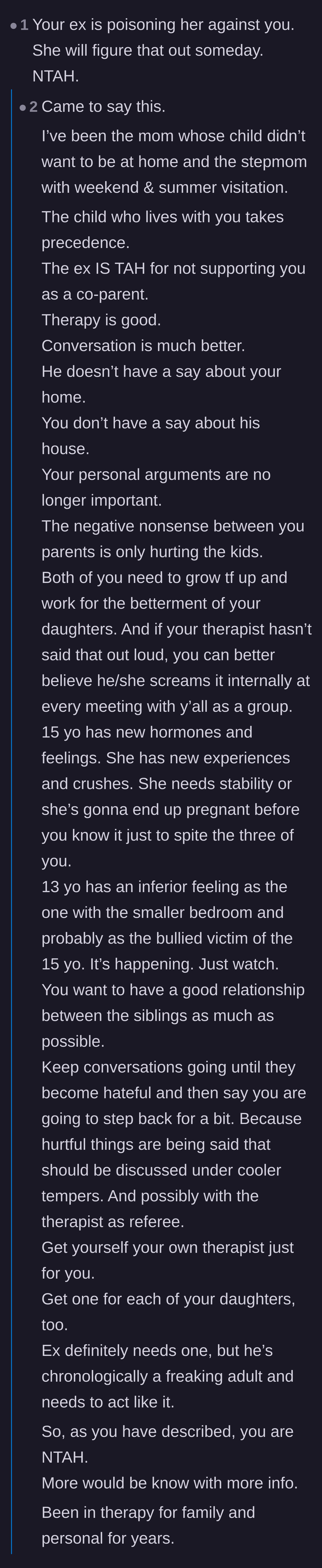 Comment thread 4 - A heavy conversation about the realities of parental alienation and the permanent damage it can cause to a parent-child bond.