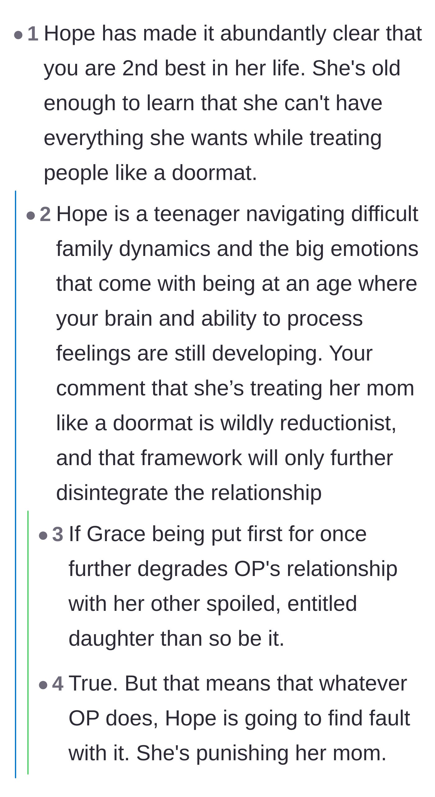Comment thread 5 - A debate over whether the older daughter is acting entitled or just reacting like a normal, traumatized teenager.