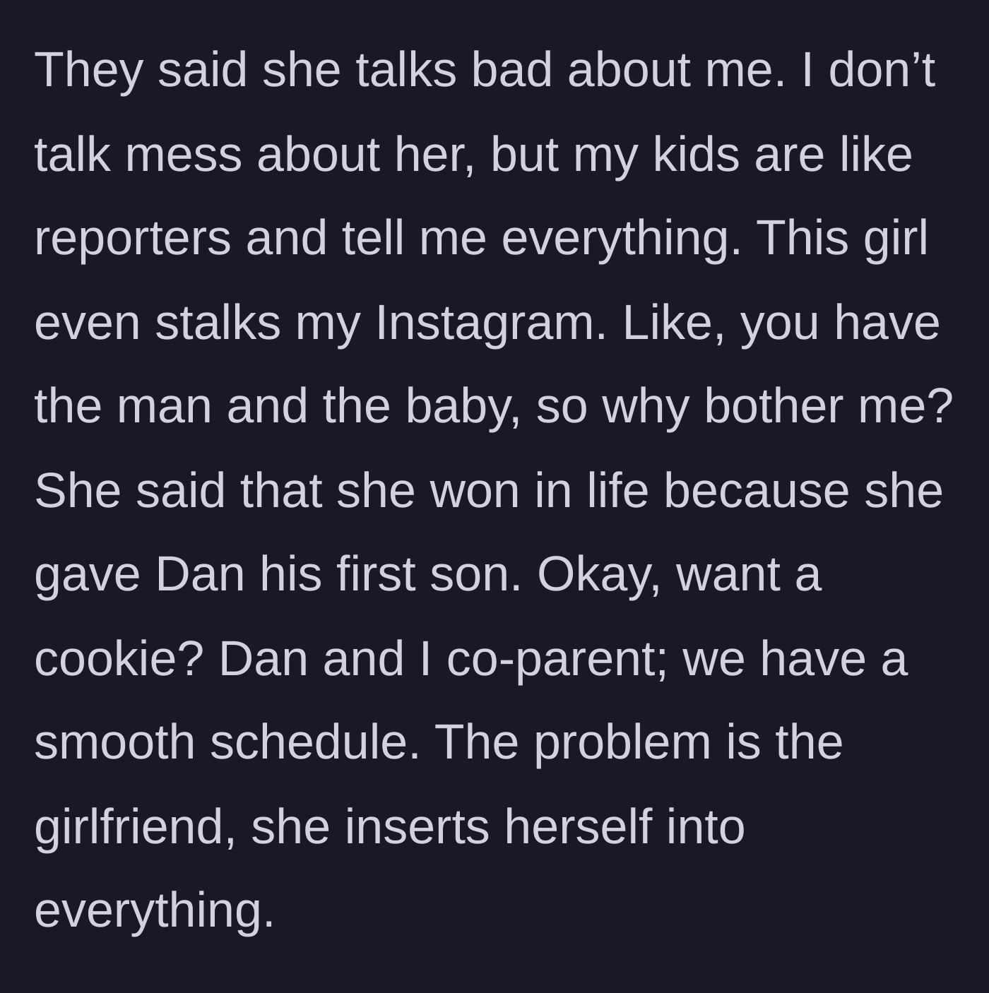 Story part 2 - The affair partner stalks the mother's Instagram and brags about giving the ex-husband his first son.